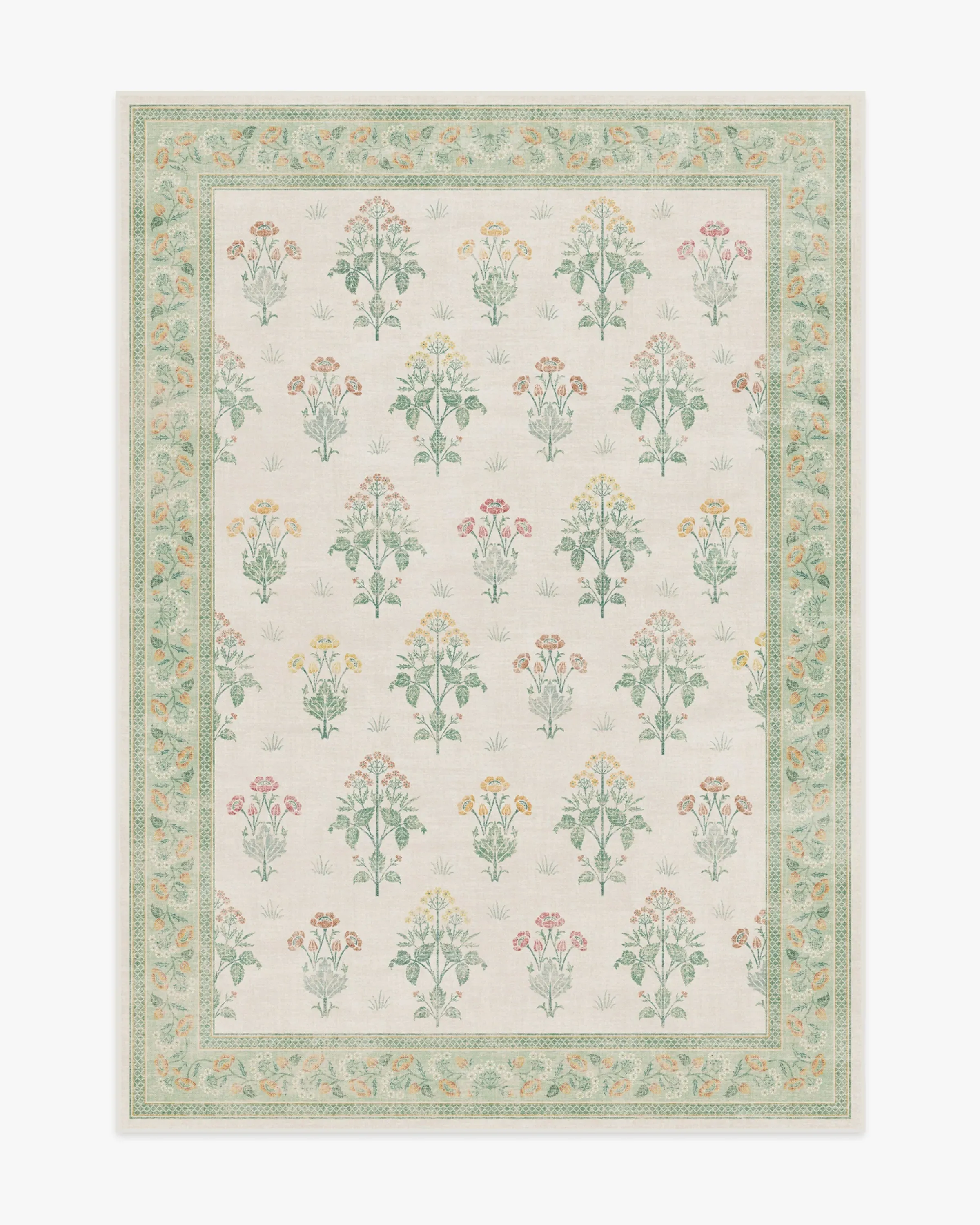 Medium Area Rug Machine Washable - Ivory, Green