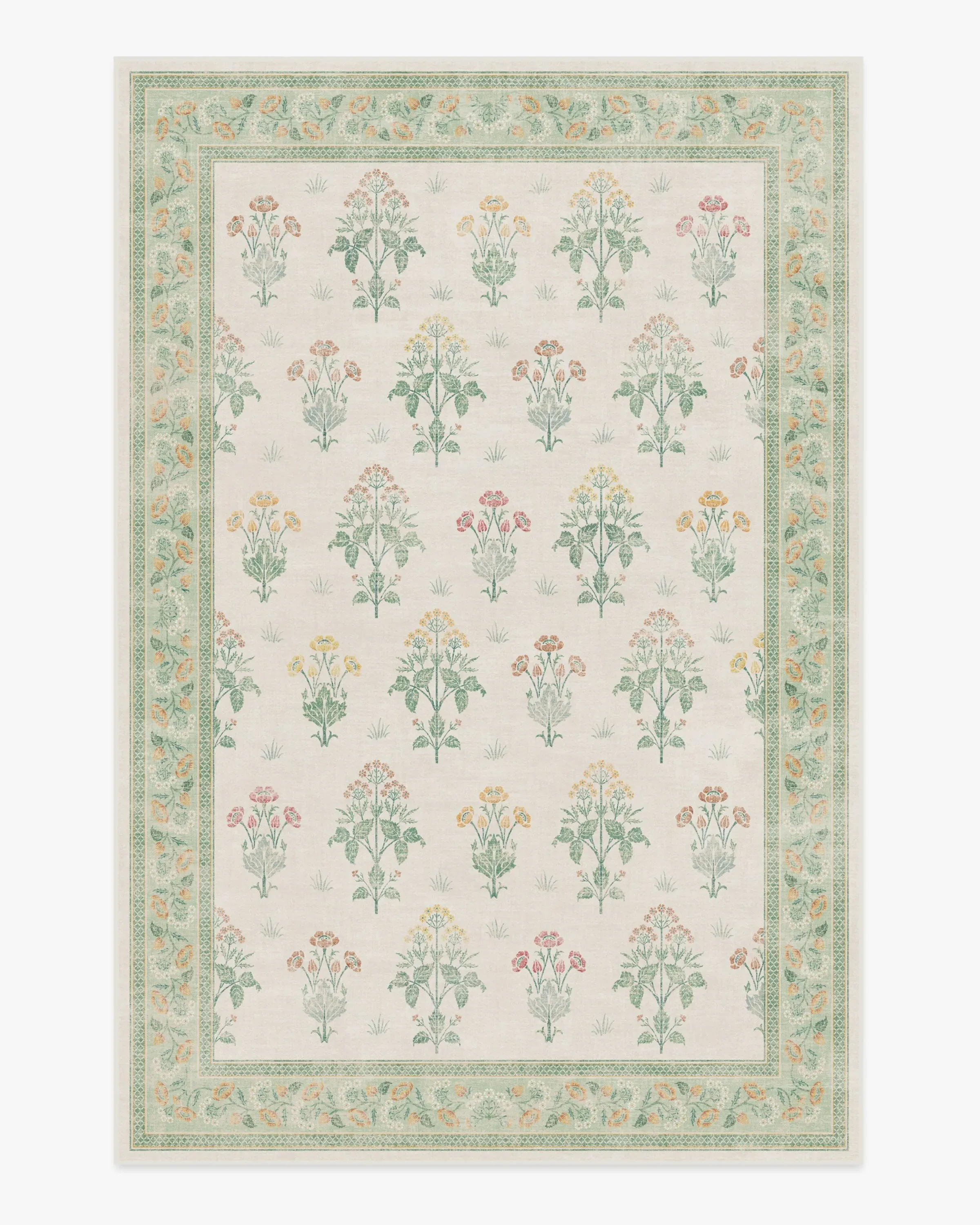 Medium Area Rug Machine Washable - Ivory, Green