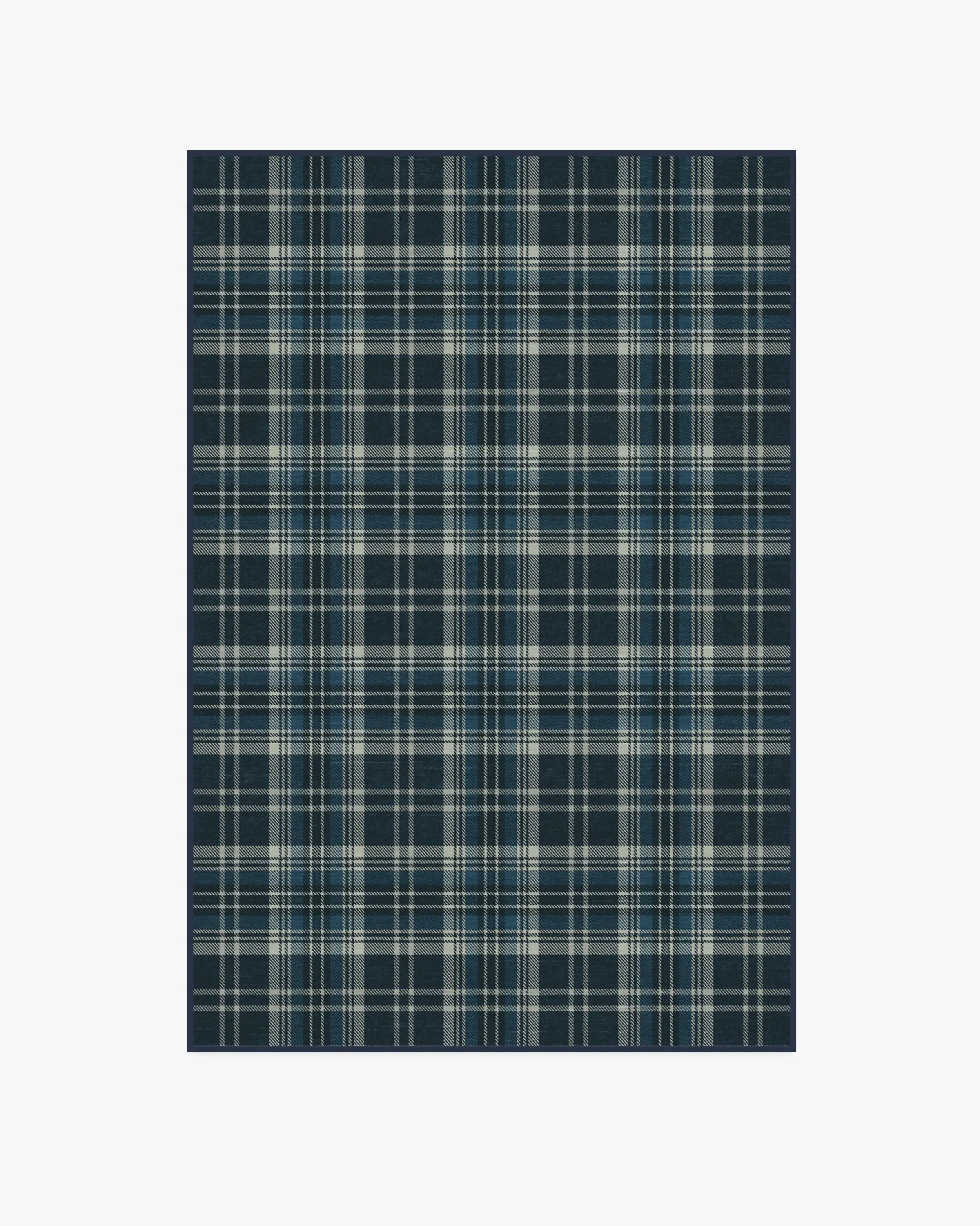 Medium Area Rug Machine Washable - Navy Tartan