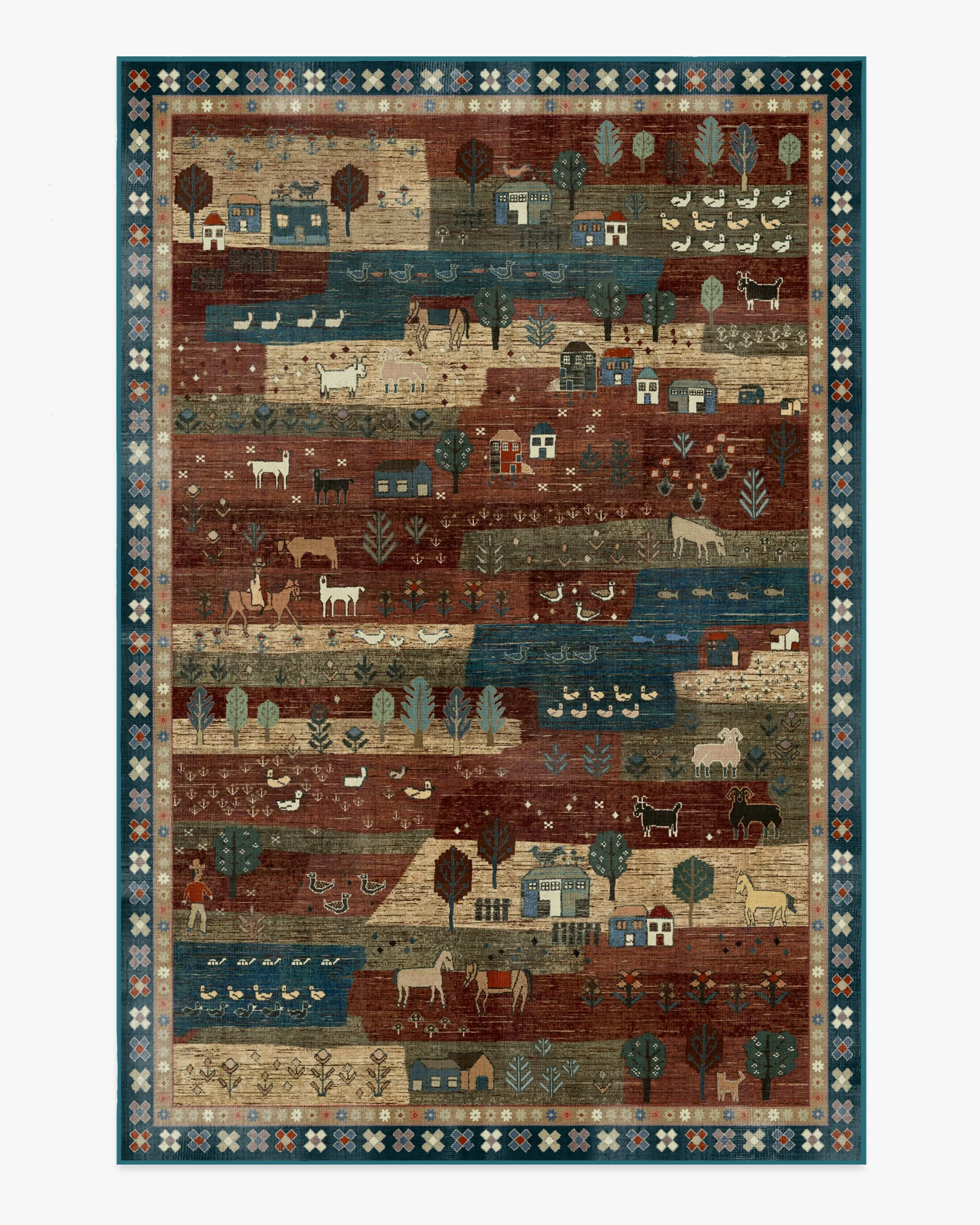 Medium Area Rug Machine Washable - Red & Blue