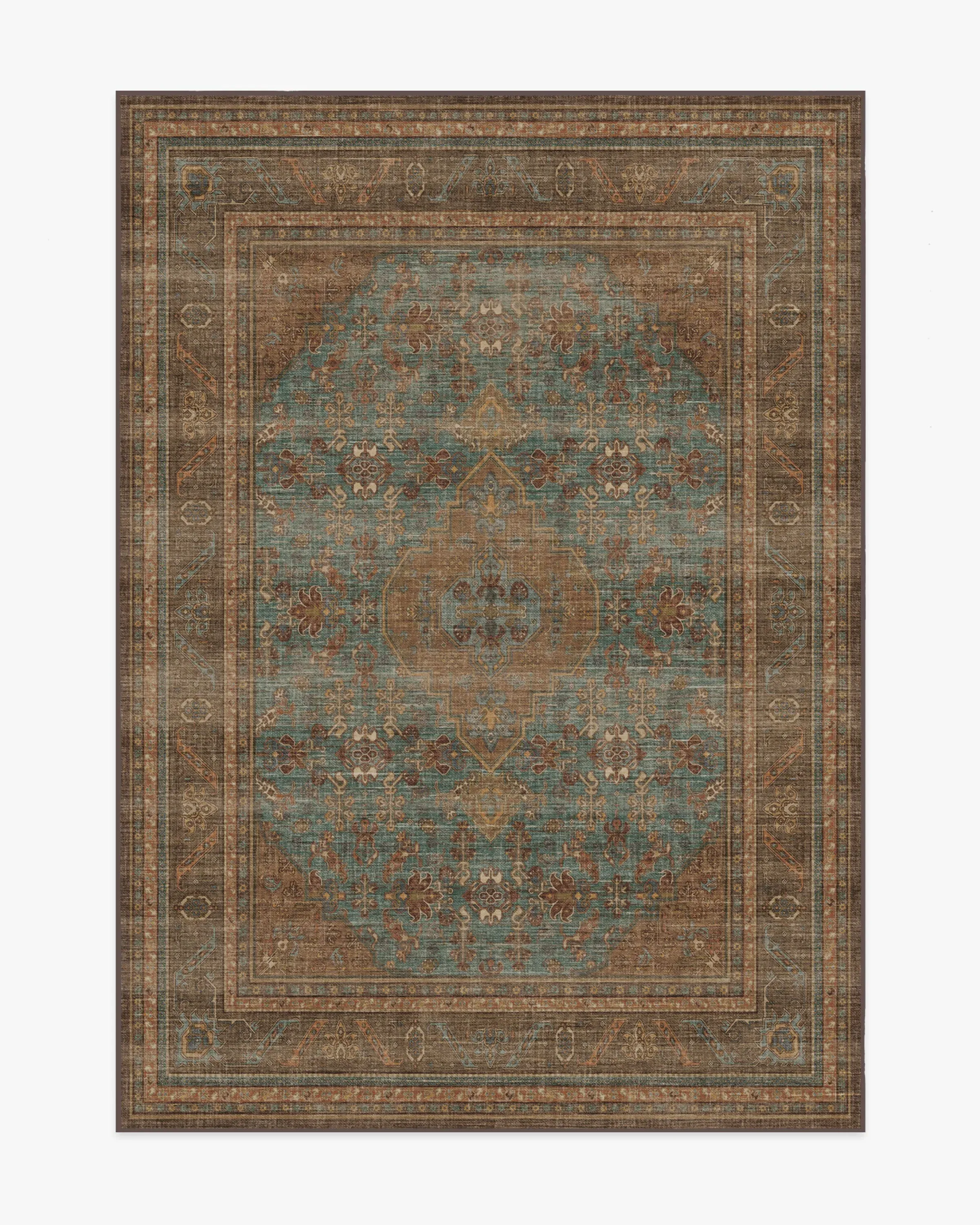 Medium Area Rug Machine Washable - Teal Blue