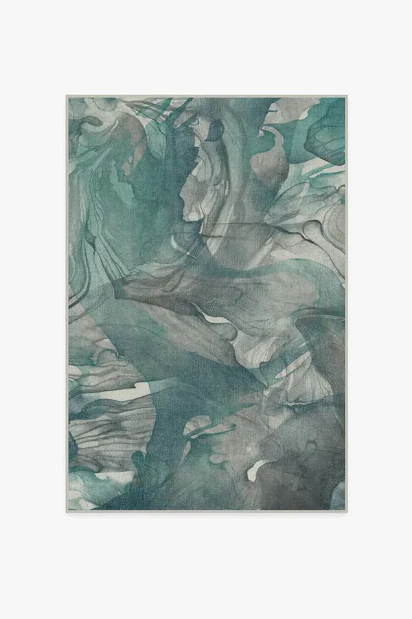 Medium Area Rug Machine Washable - Teal Grey