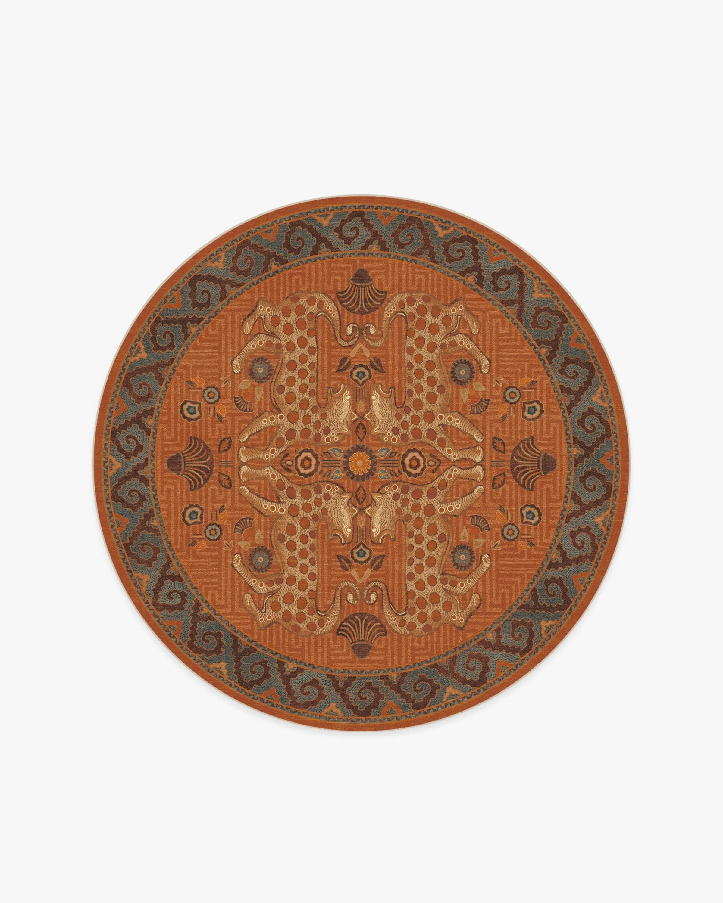 Medium Round Area Rug Machine Washable - Terracotta