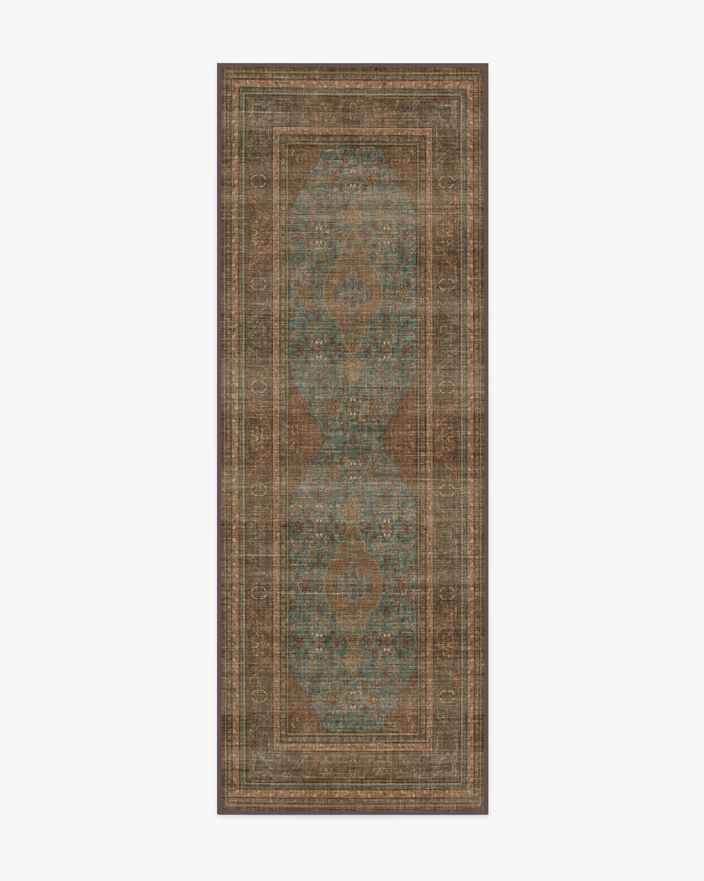 Narrow Area Rug Machine Washable - Teal Blue