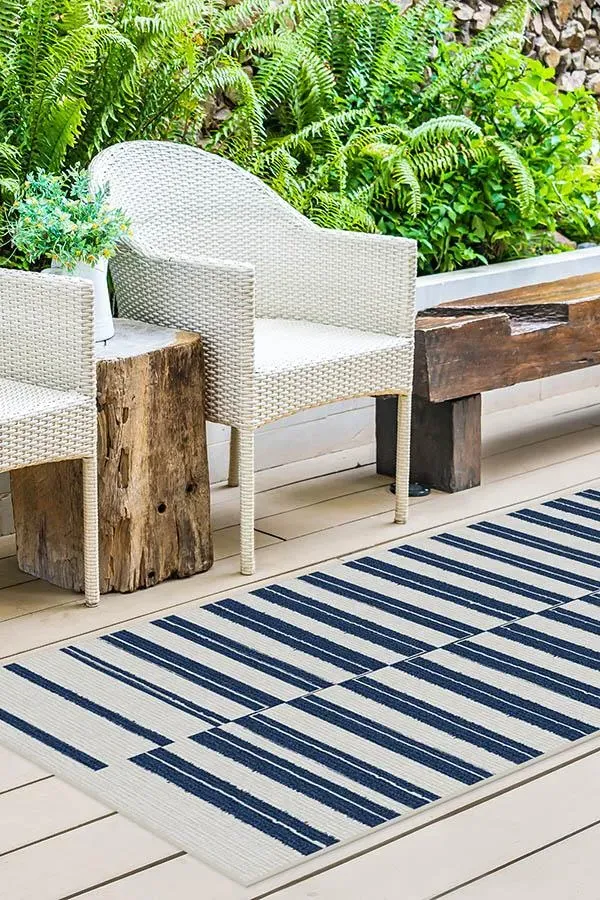 Offset Stripe Area Rug - Navy, Machine Washable