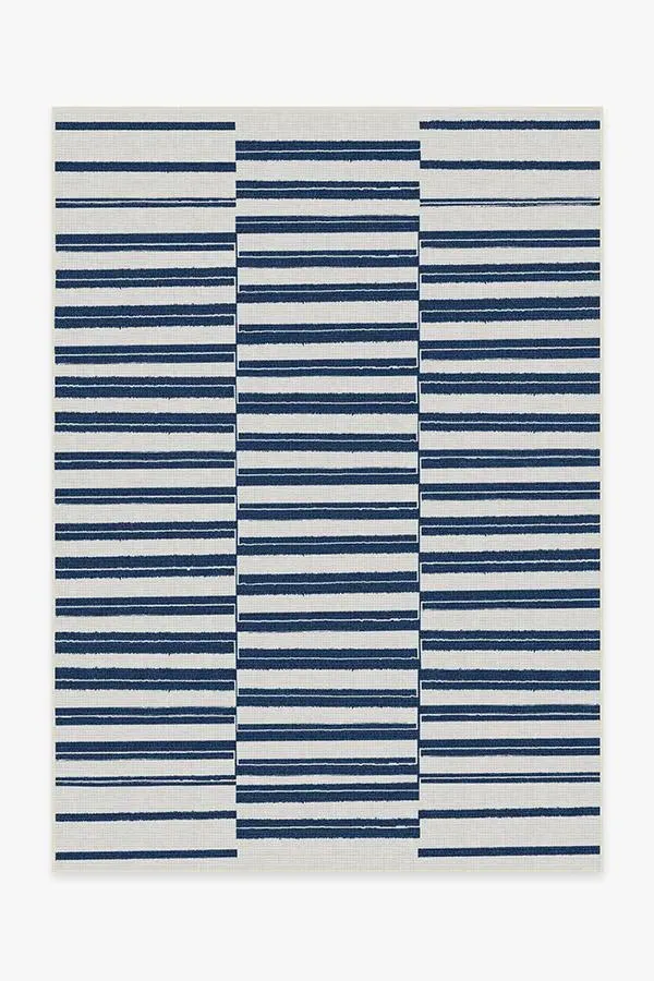 Offset Stripe Area Rug - Navy, Machine Washable