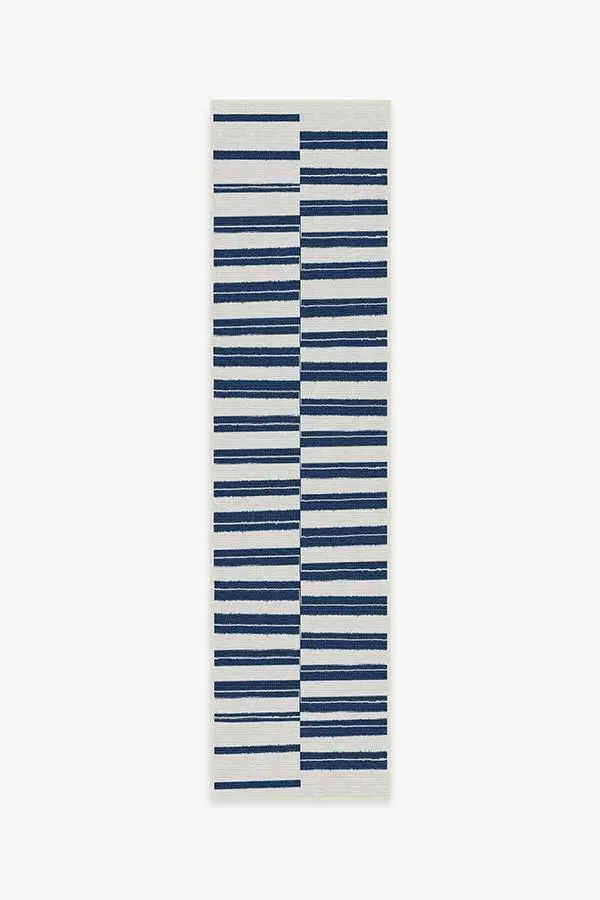 Offset Stripe Area Rug - Navy, Machine Washable
