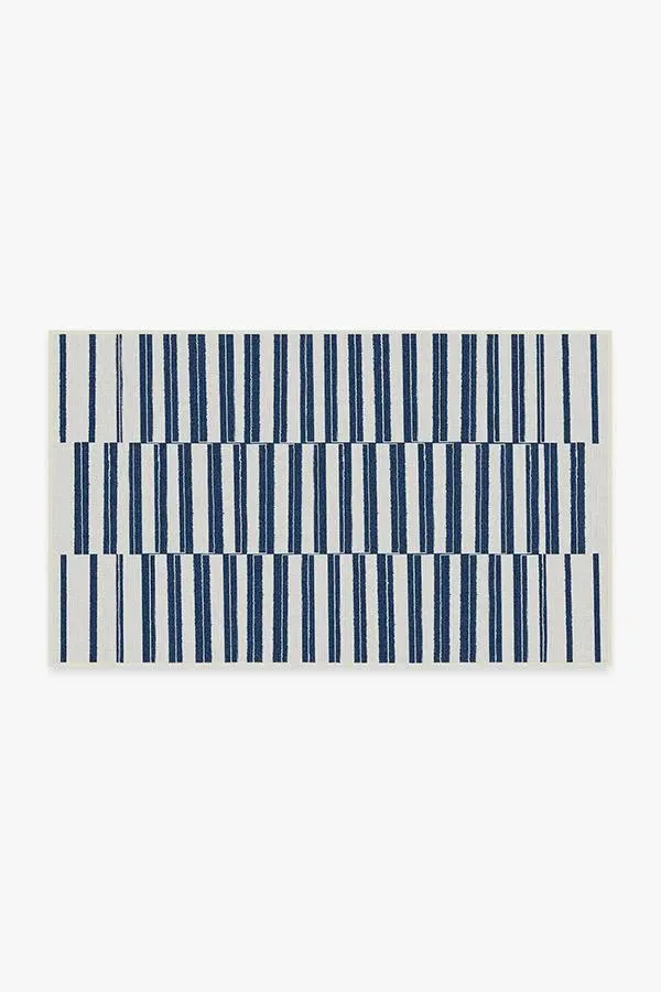 Offset Stripe Area Rug - Navy, Machine Washable image