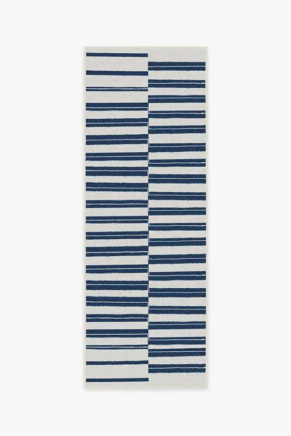 Offset Stripe Area Rug - Navy, Machine Washable