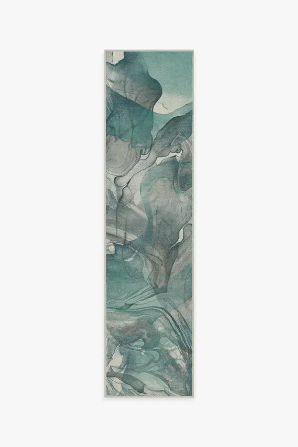 Rectangle Area Rug Machine Washable - Teal Grey