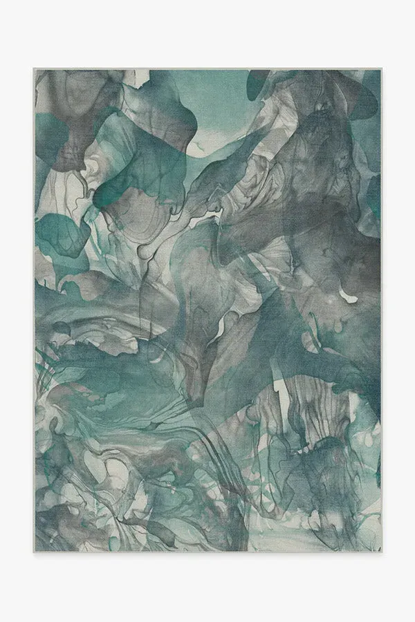 Rectangle Area Rug Machine Washable - Teal Grey