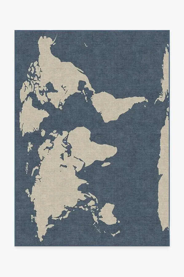 Rectangular Area Rug Machine Washable - Blue