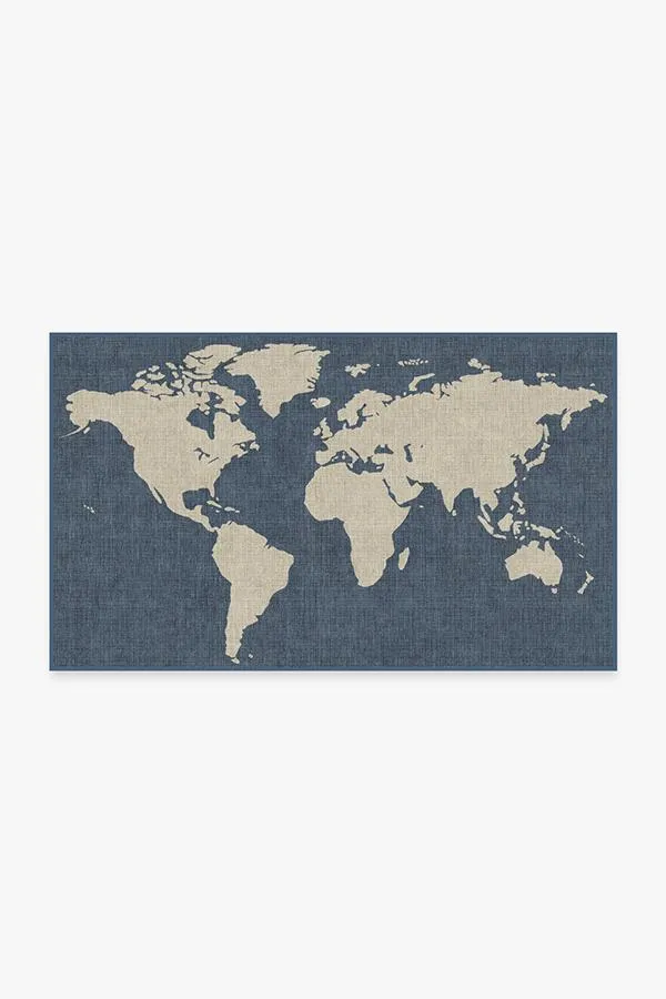 Rectangular Area Rug Machine Washable - Blue