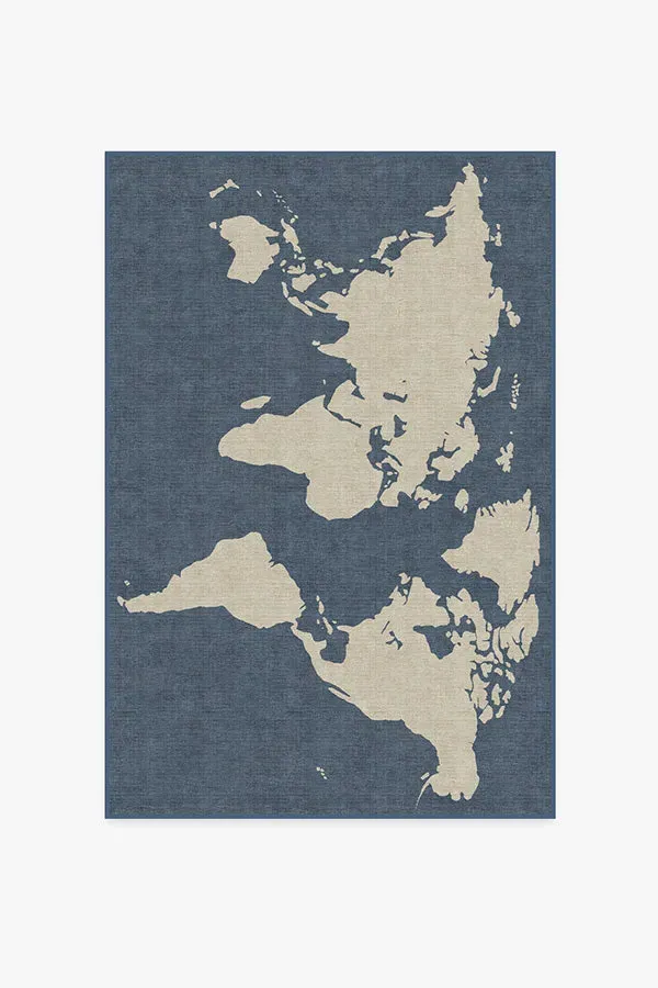 Rectangular Area Rug Machine Washable - Blue