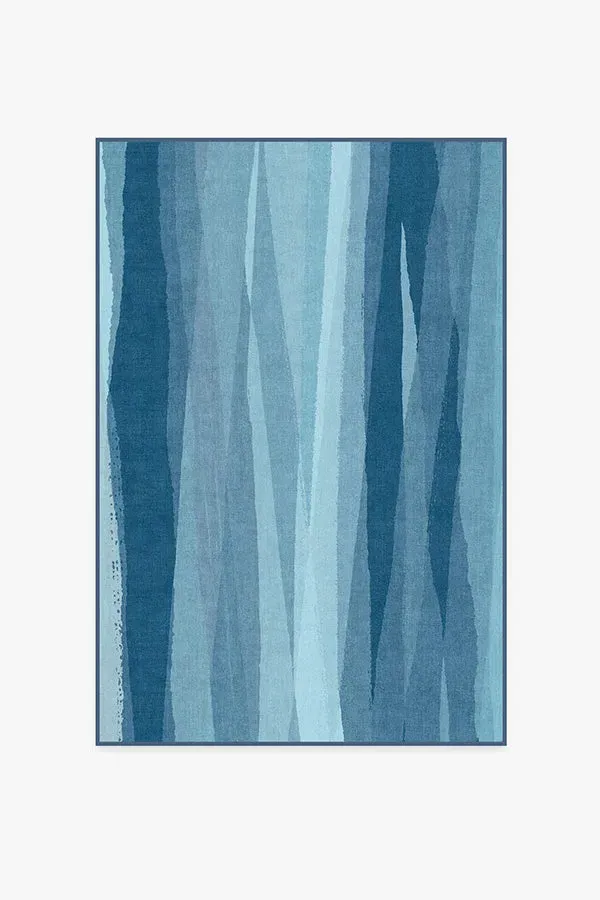 Rectangular Area Rug Machine Washable - Blue
