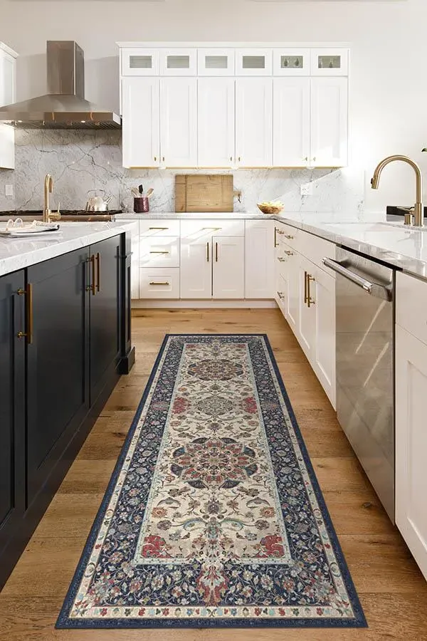 Rectangular Area Rug Machine Washable - Blue