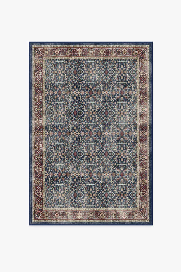 Rectangular Area Rug Machine Washable - Blue