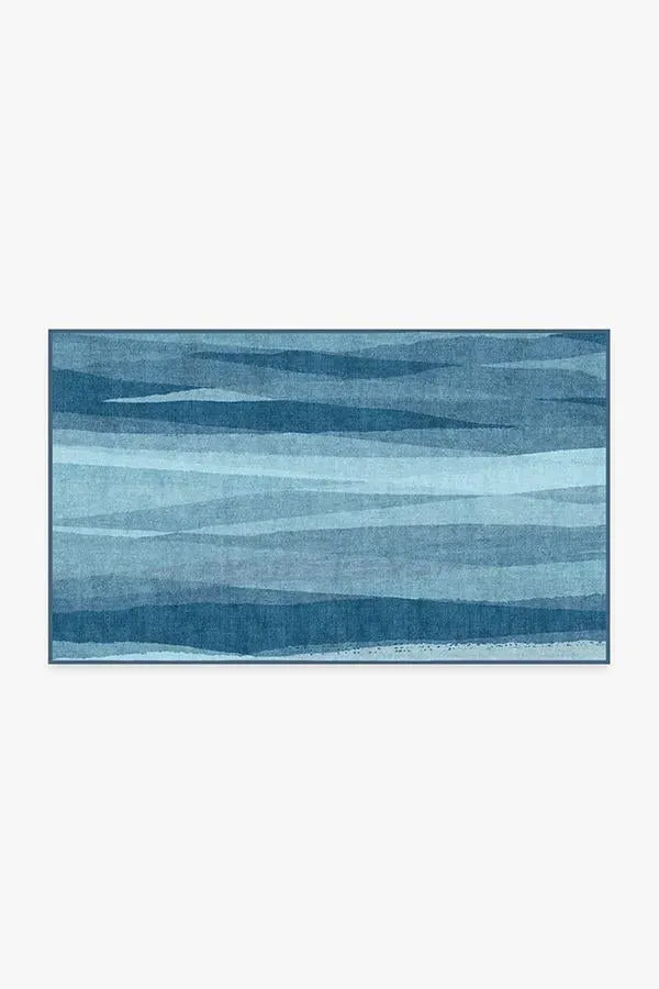 Rectangular Area Rug Machine Washable - Blue
