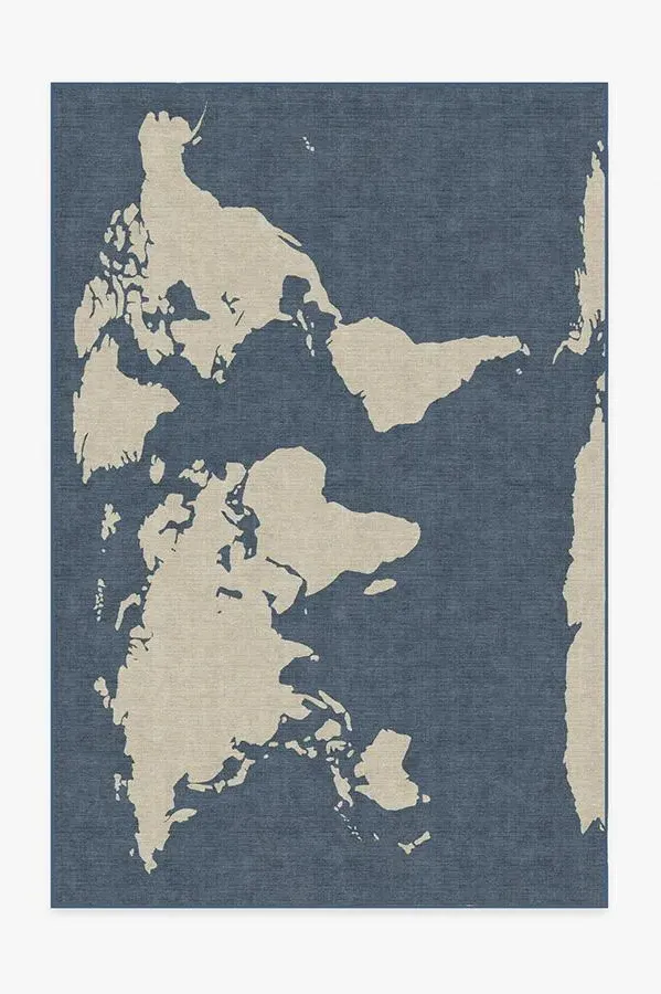 Rectangular Area Rug Machine Washable - Blue