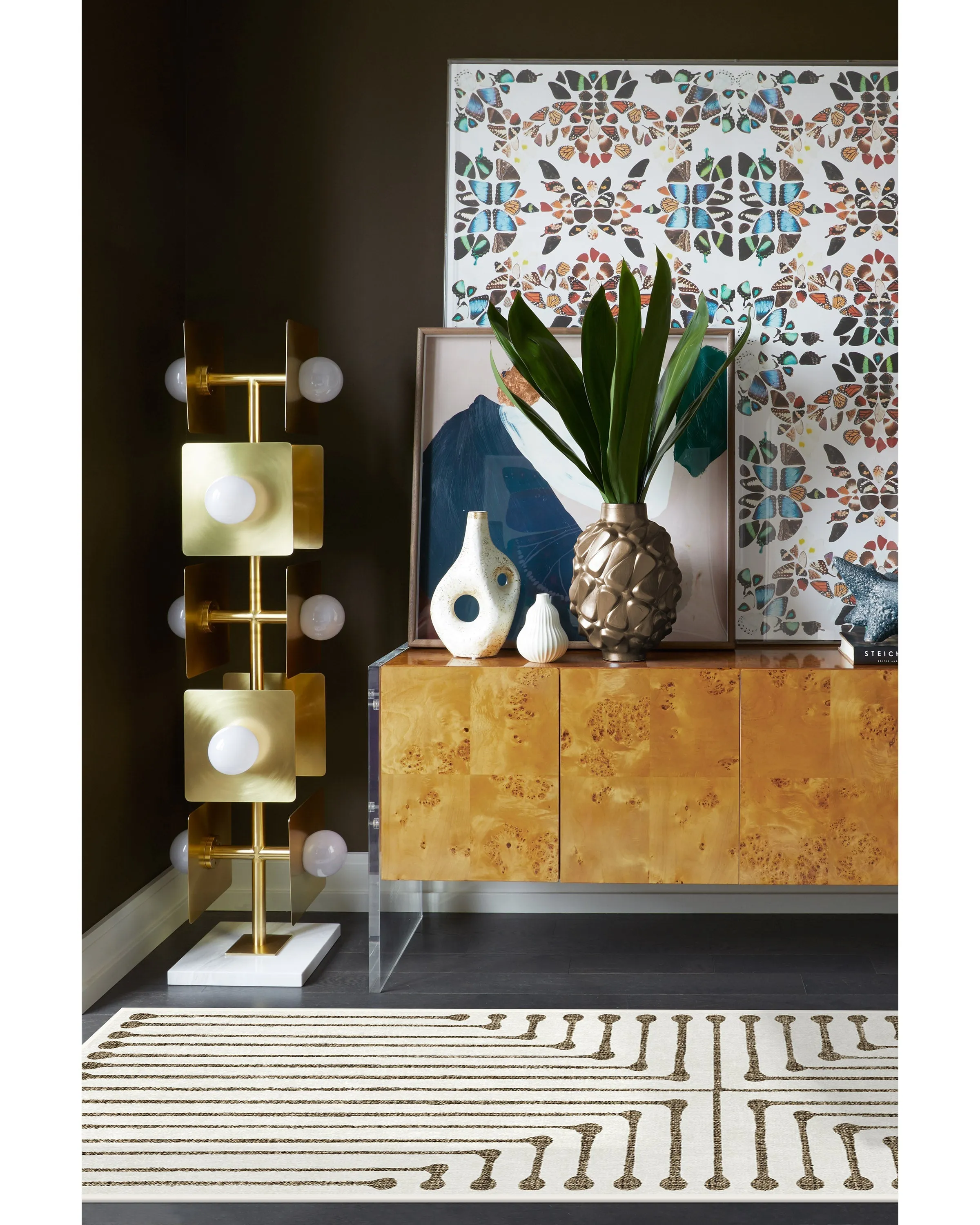 Rectangular Area Rug Machine Washable - Camel, Ivory