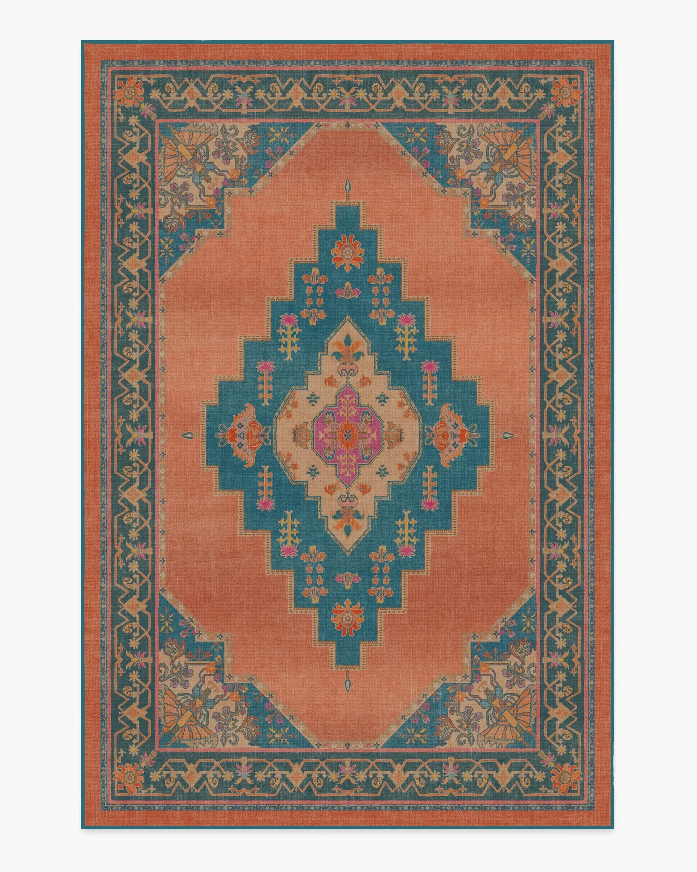 Rectangular Area Rug Machine Washable - Coral