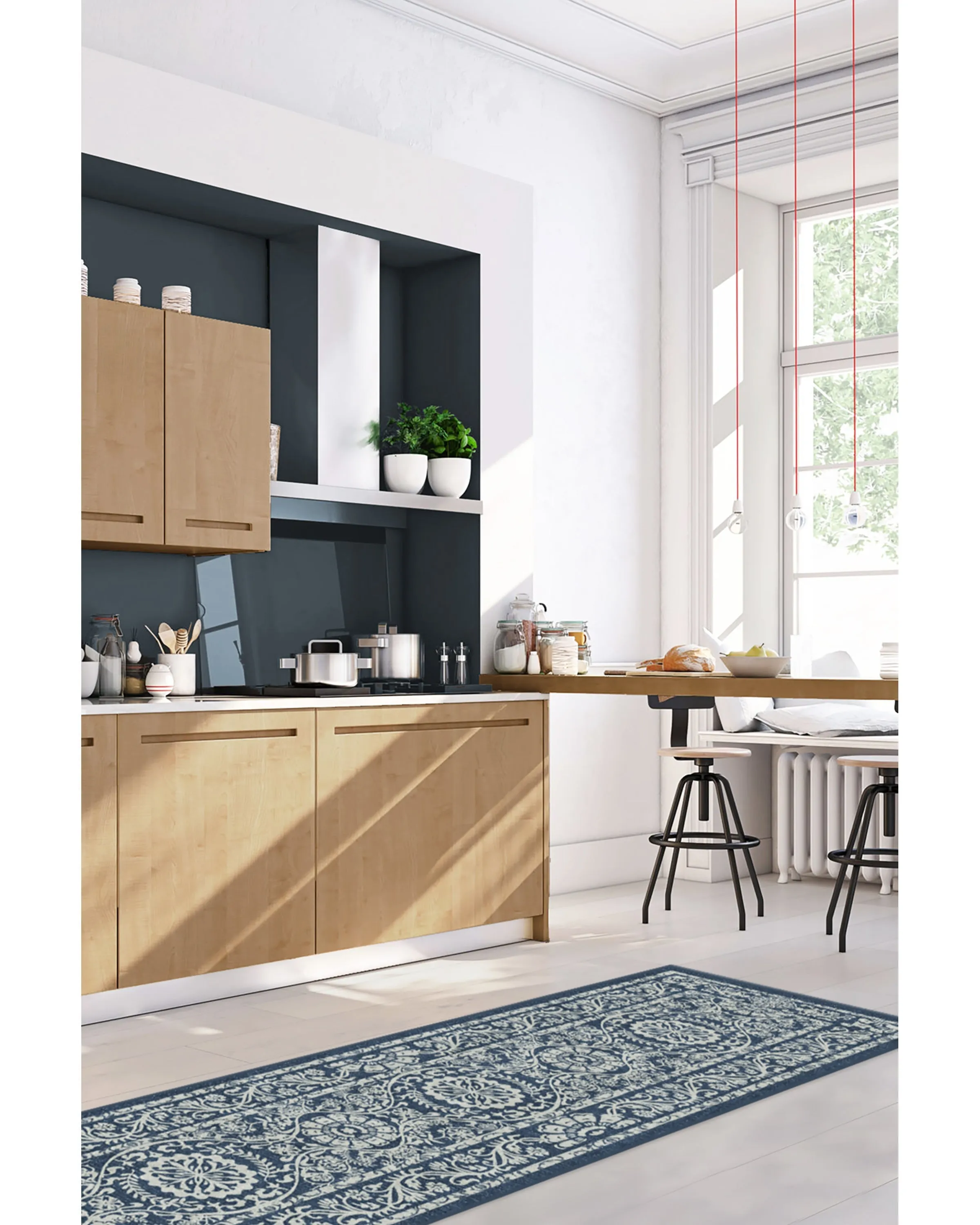 Rectangular Area Rug Machine Washable - Navy Blue