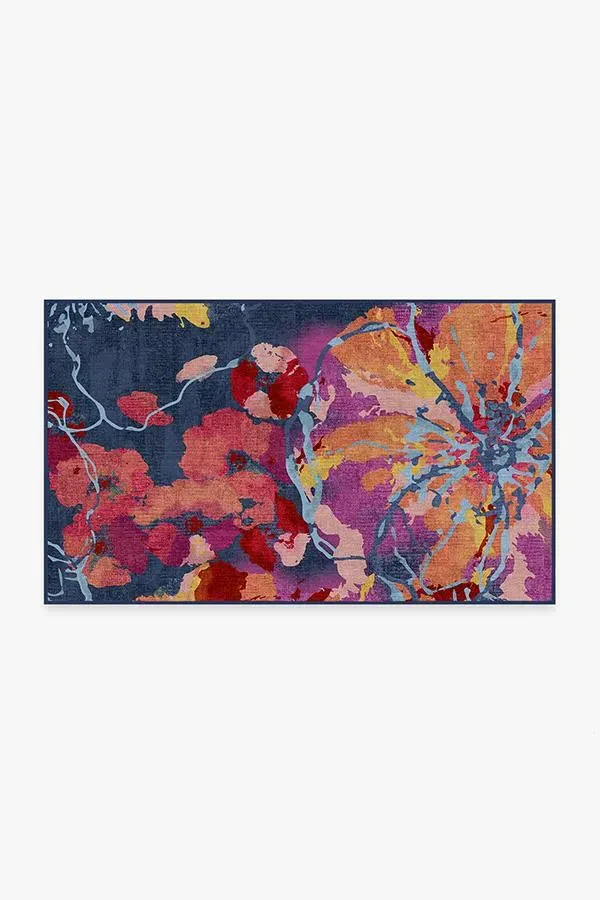 Rectangular Area Rug Machine Washable - Navy