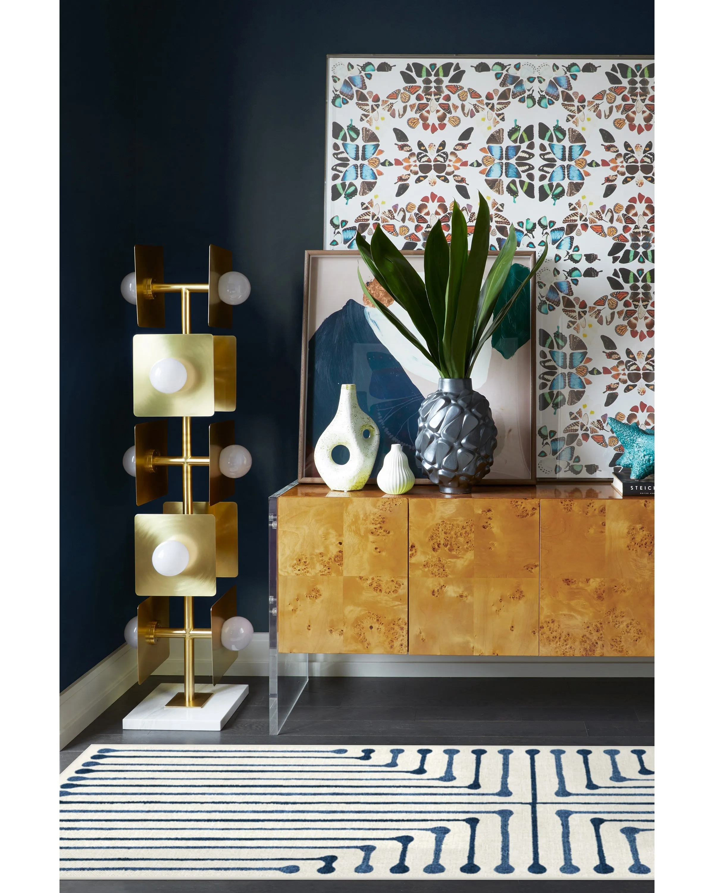 Rectangular Area Rug Washable - Blue