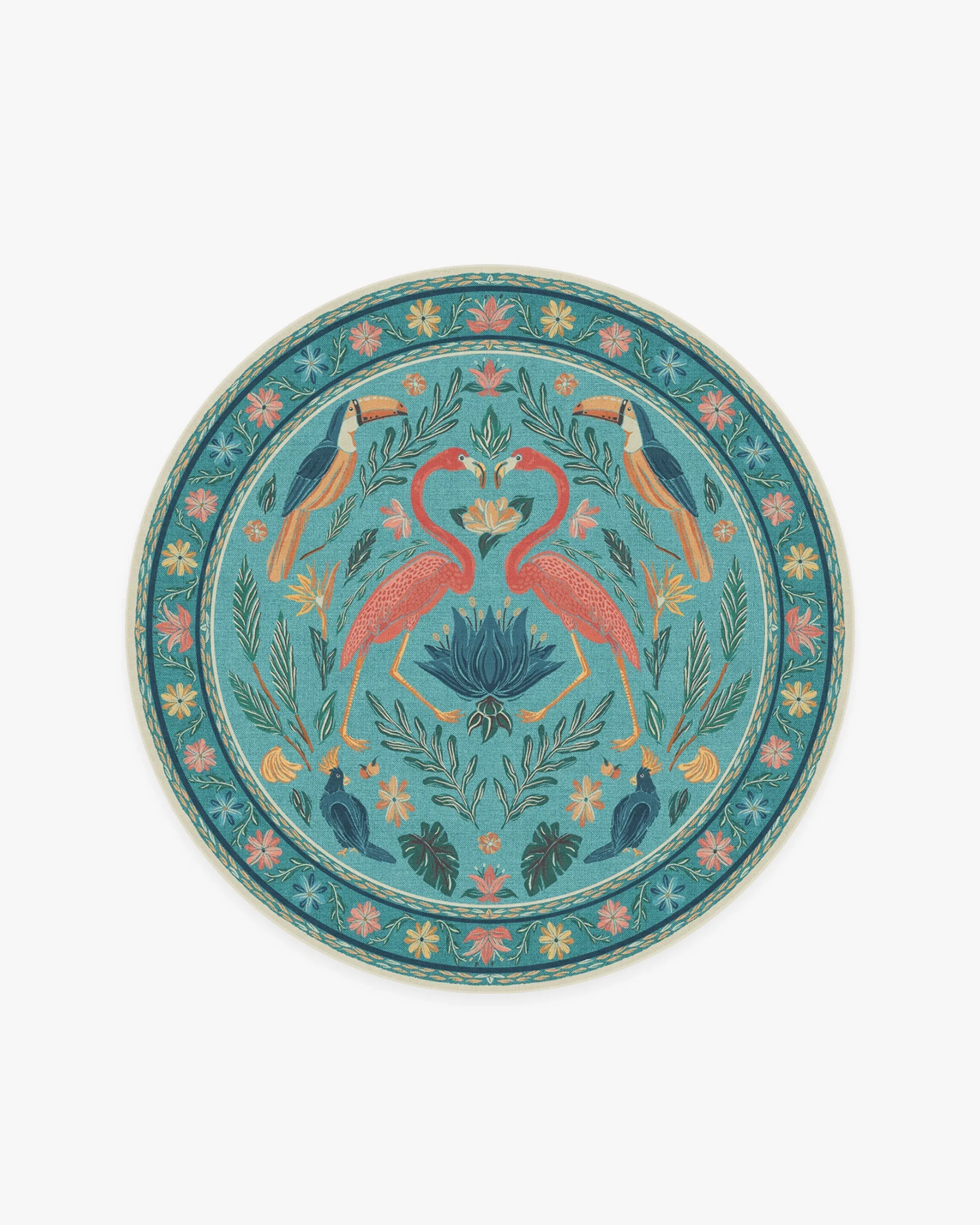 Round Area Rug Machine Washable - Aqua, Chenille