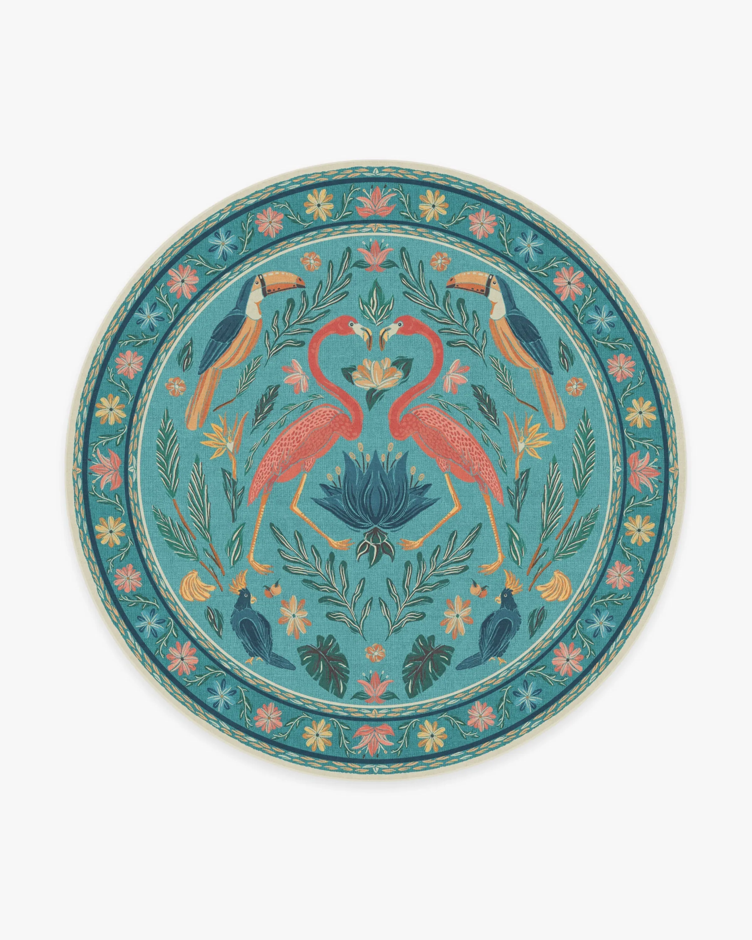 Round Area Rug Machine Washable - Aqua, Chenille