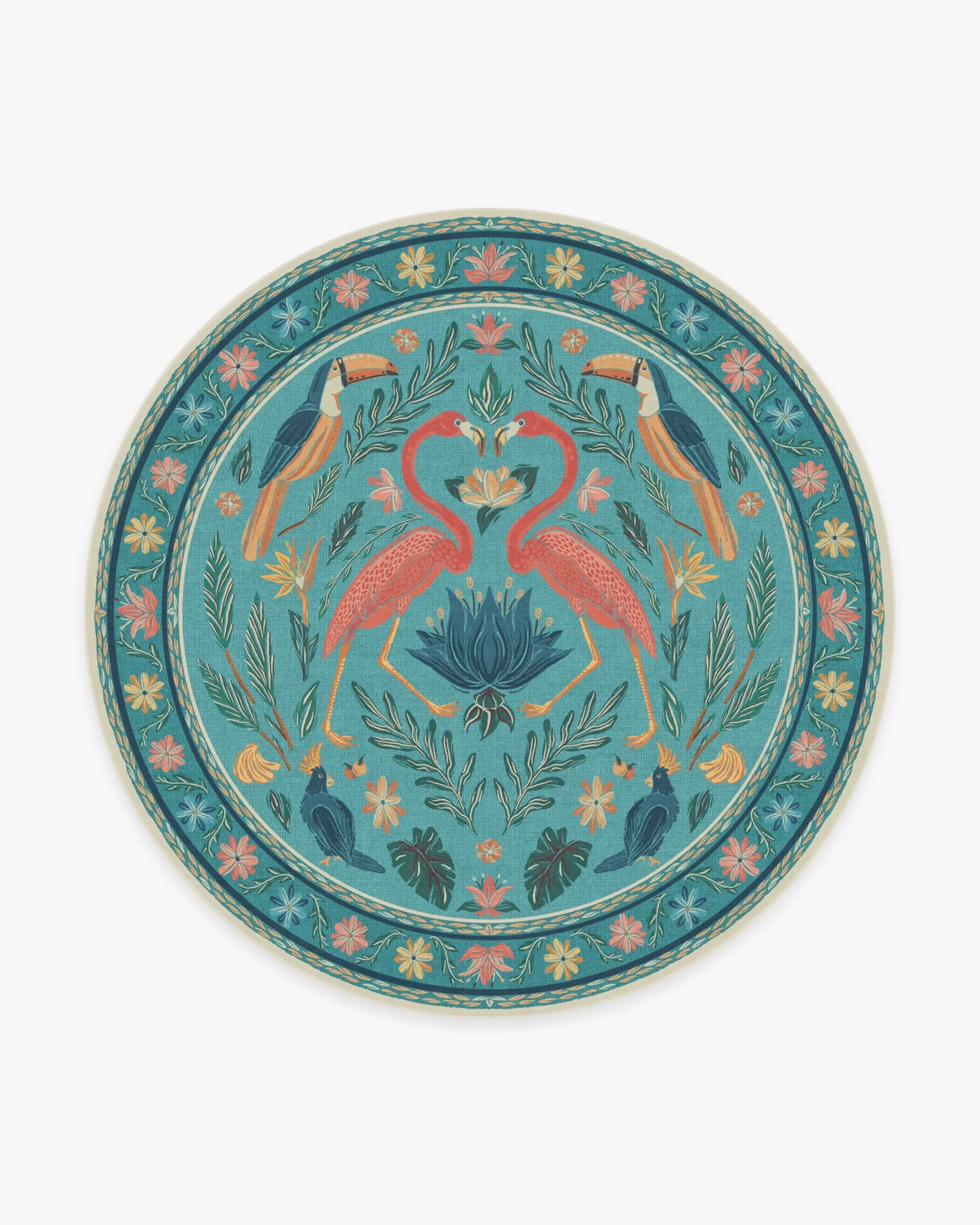 Round Area Rug Machine Washable - Aqua, Chenille