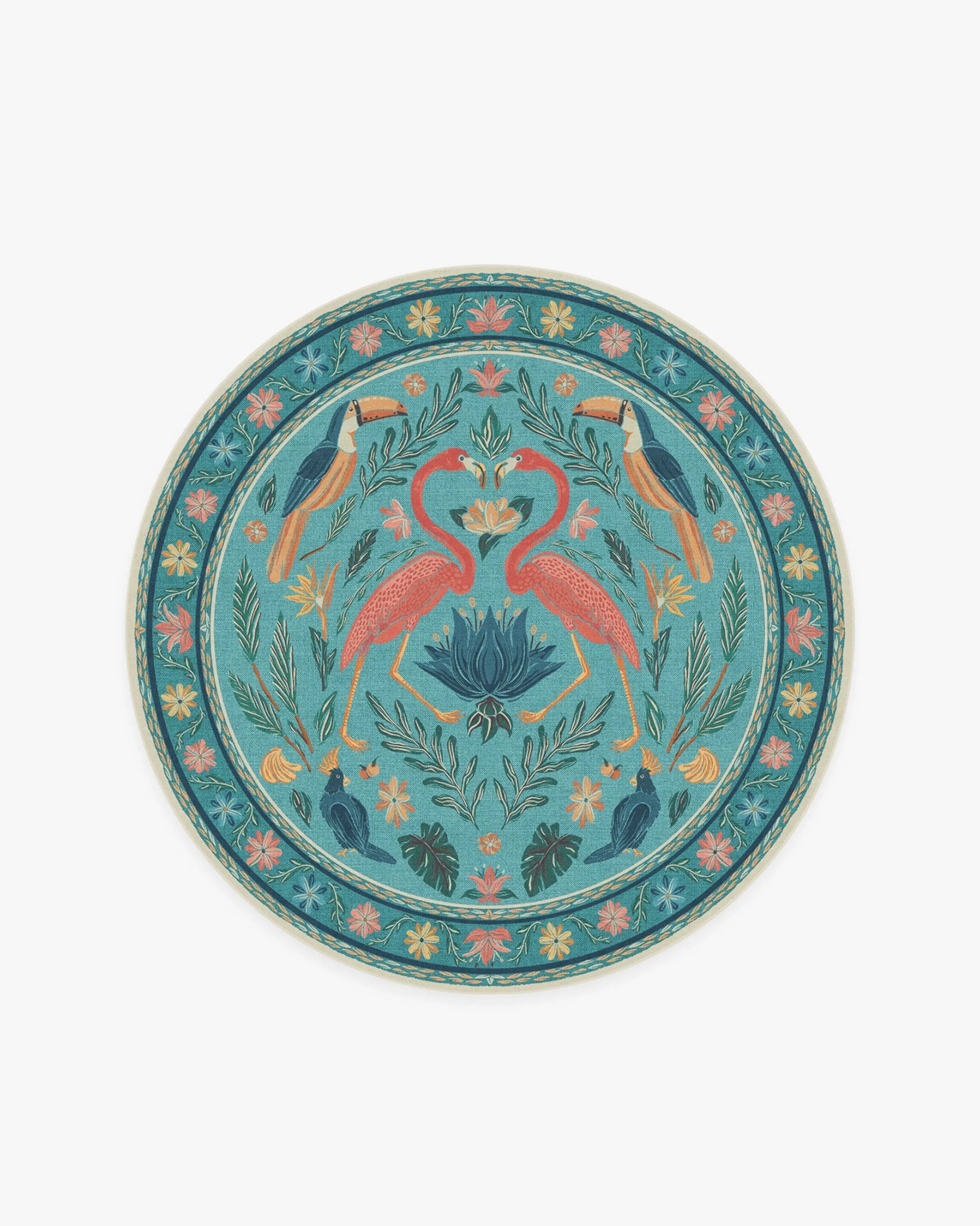 Round Area Rug Machine Washable - Aqua, Chenille