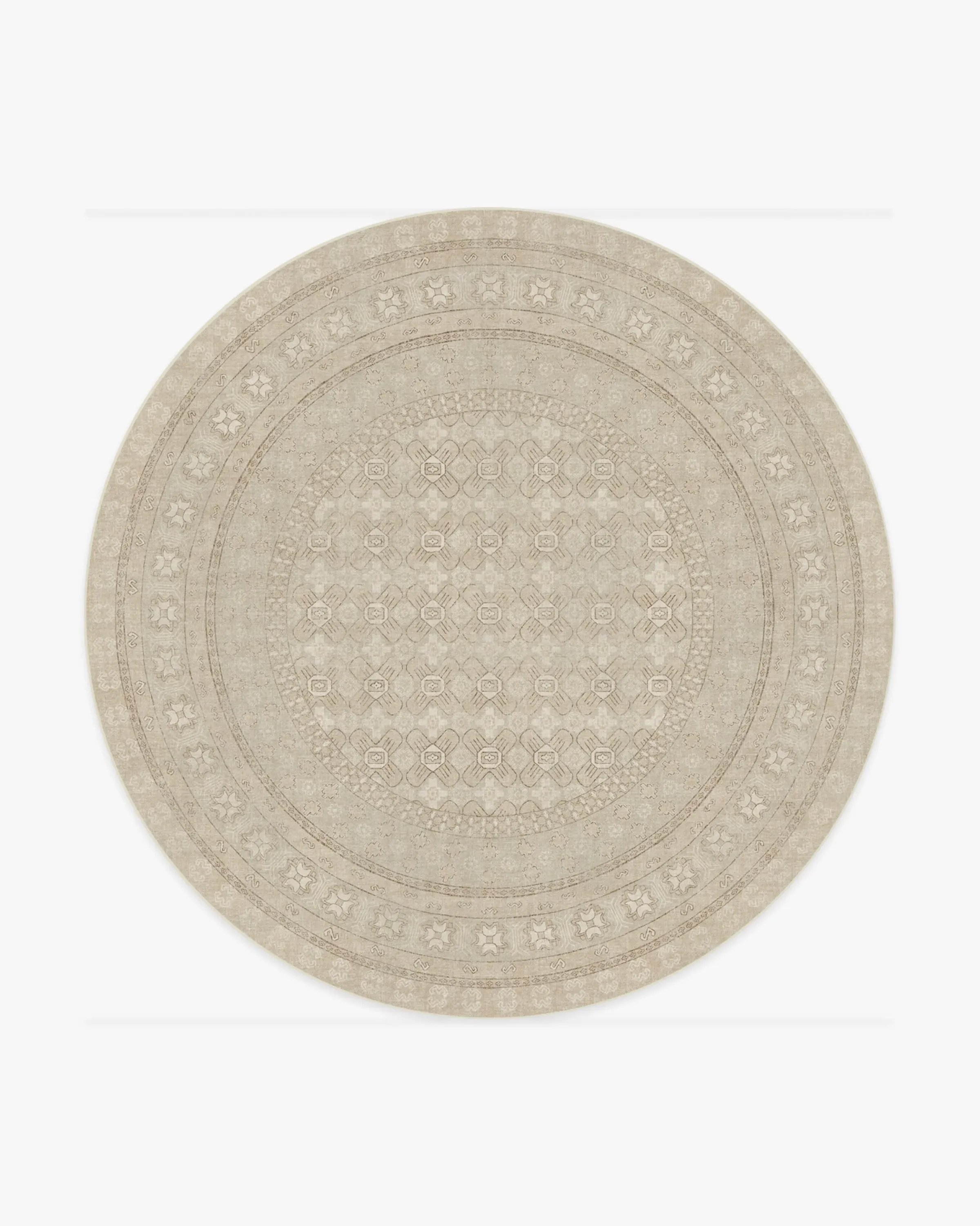 Round Area Rug Machine Washable - Beige, Ivory