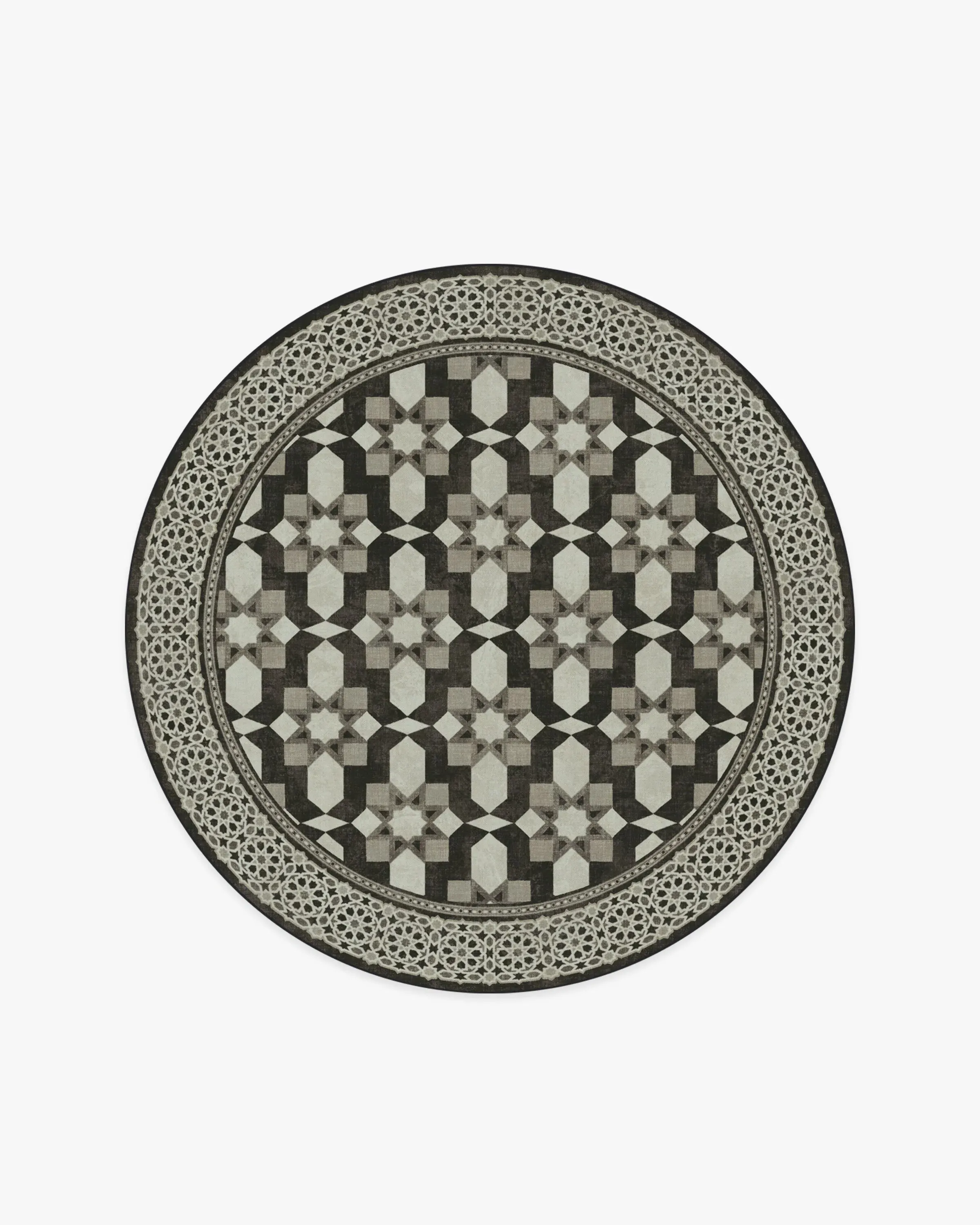 Round Area Rug Machine Washable - Black, Ivory