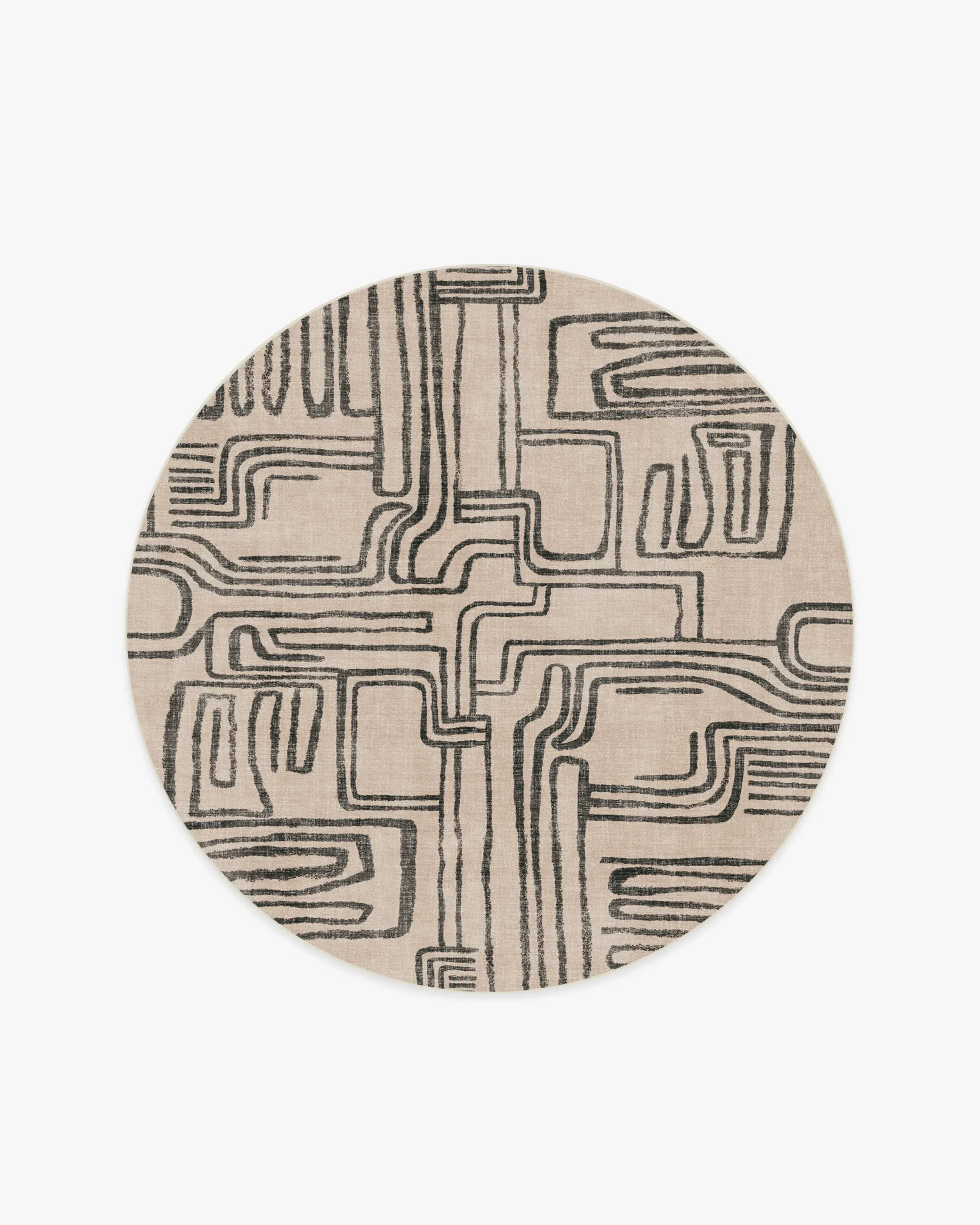 Round Area Rug Machine Washable - Black, Ivory