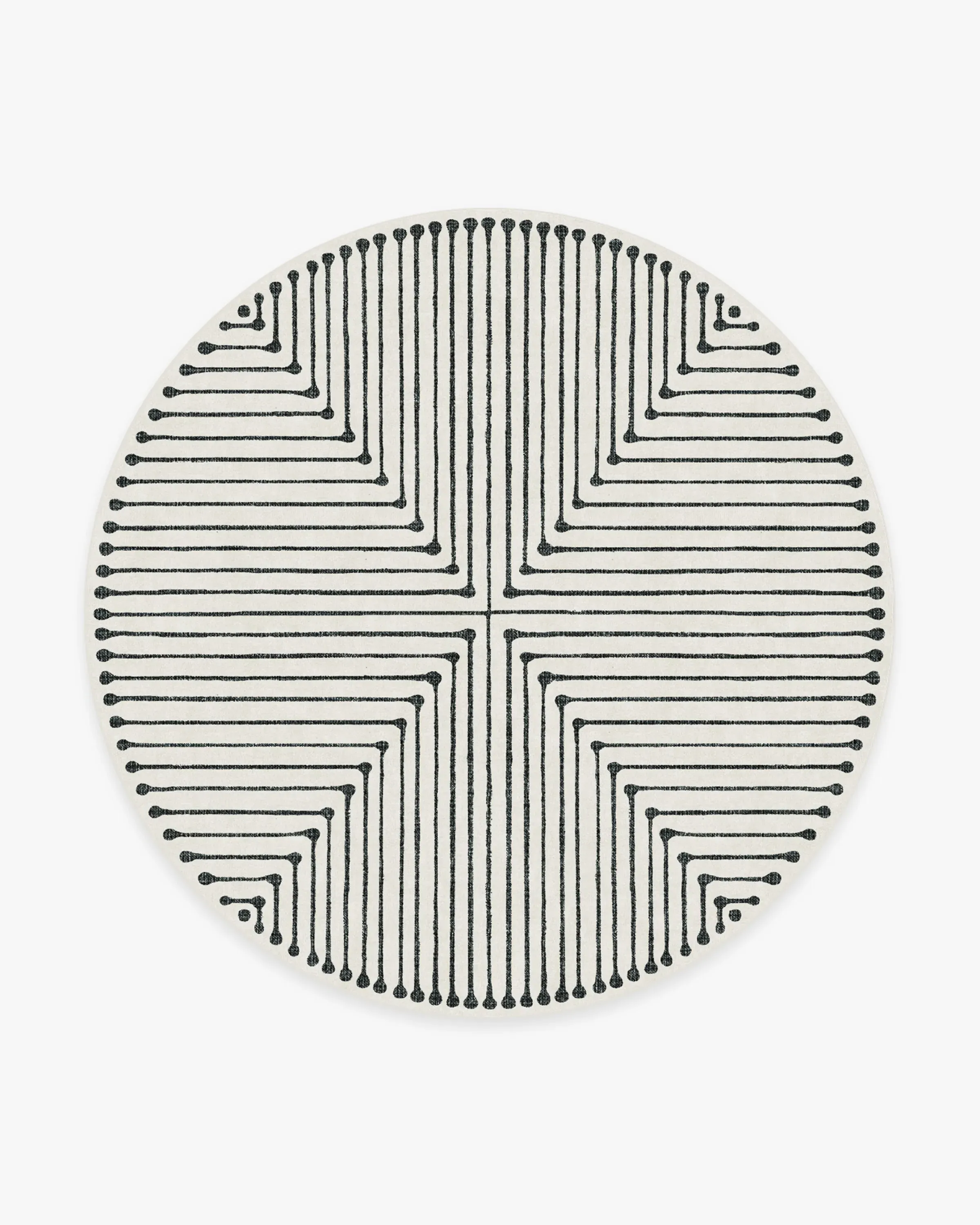 Round Area Rug Machine Washable - Black, Ivory