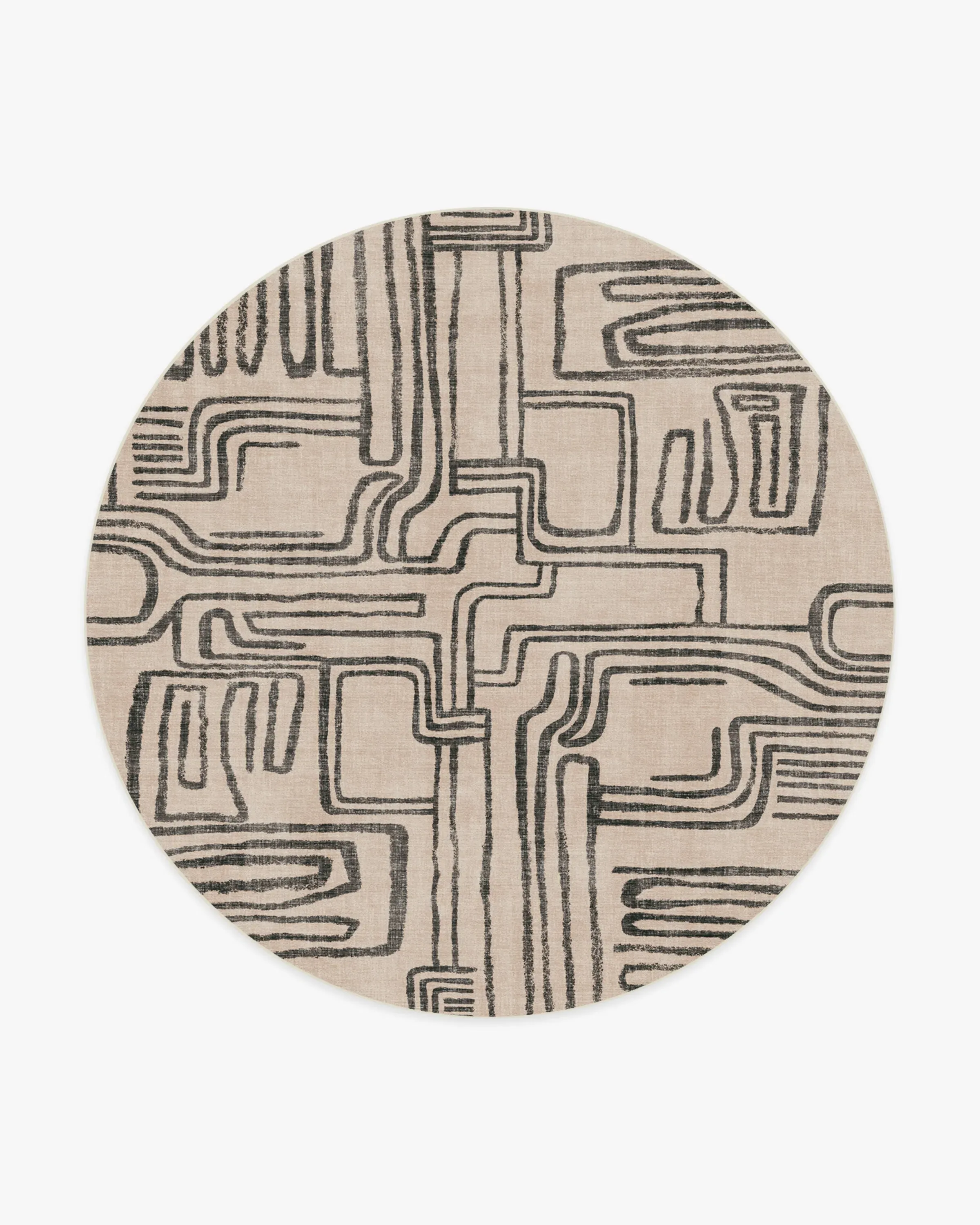 Round Area Rug Machine Washable - Black, Ivory