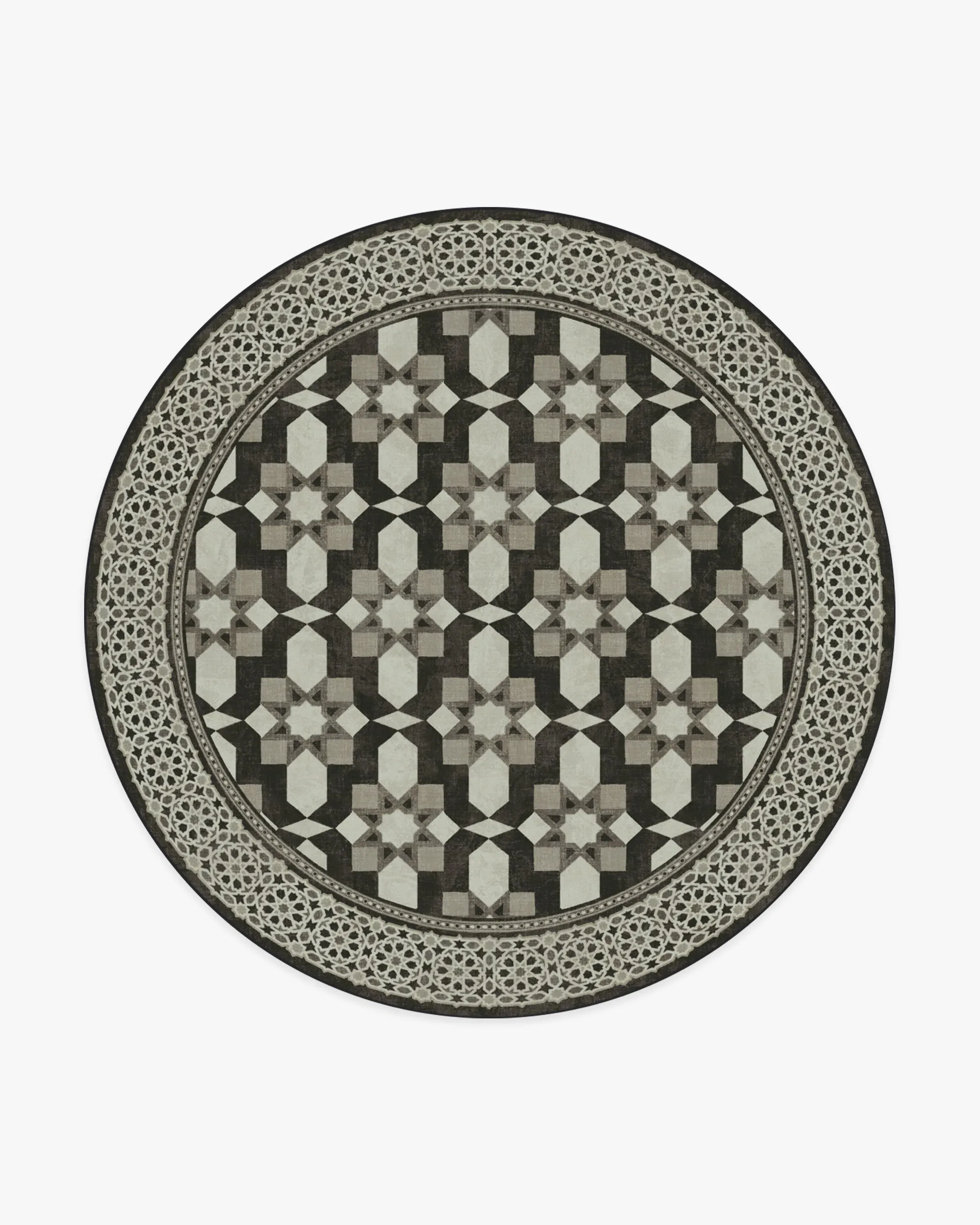 Round Area Rug Machine Washable - Black, Ivory