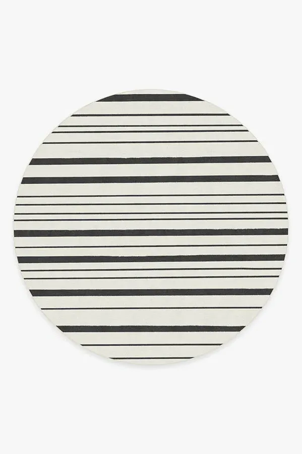 Round Area Rug Machine Washable - Black Stripe