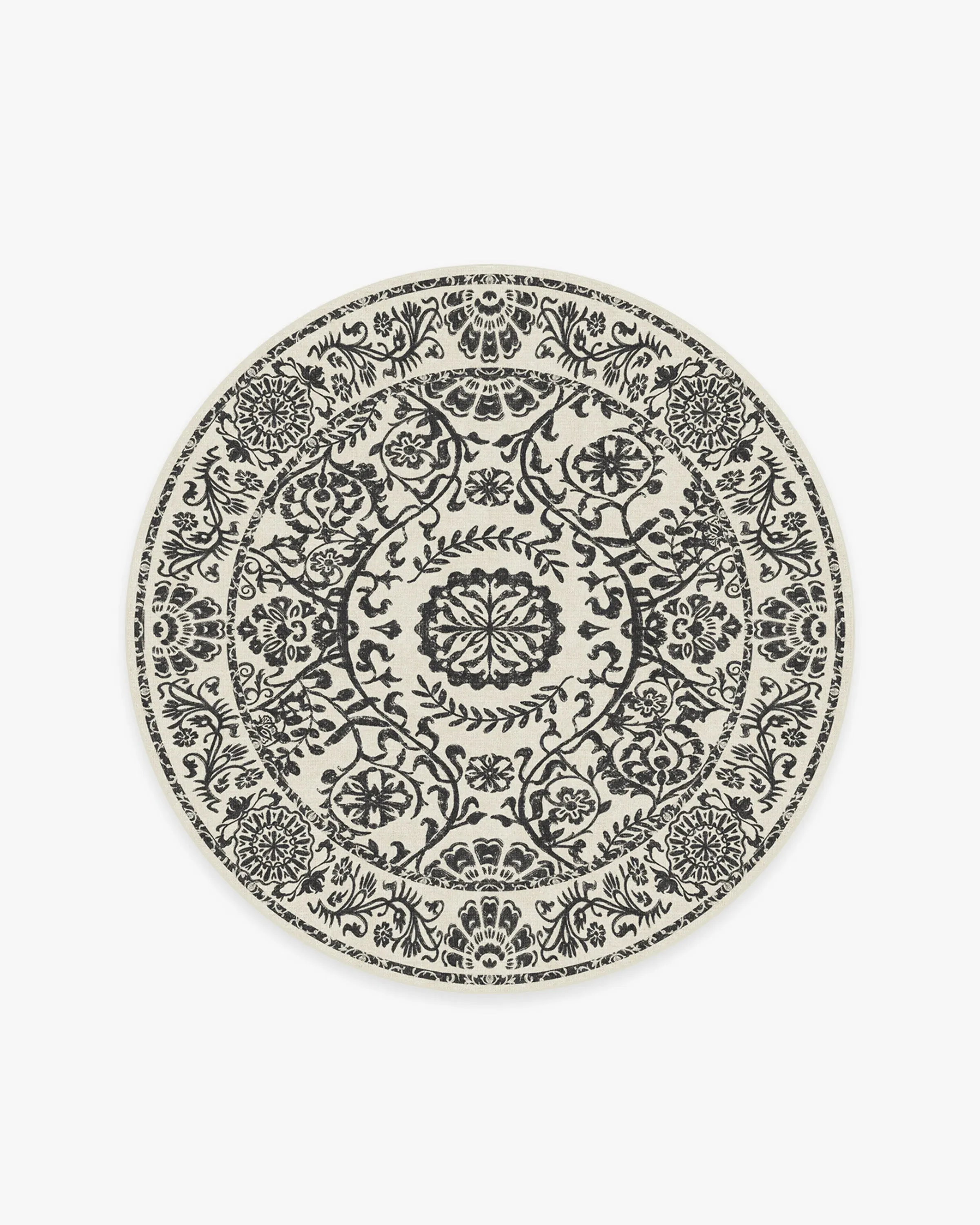 Round Area Rug Machine Washable - Black & White