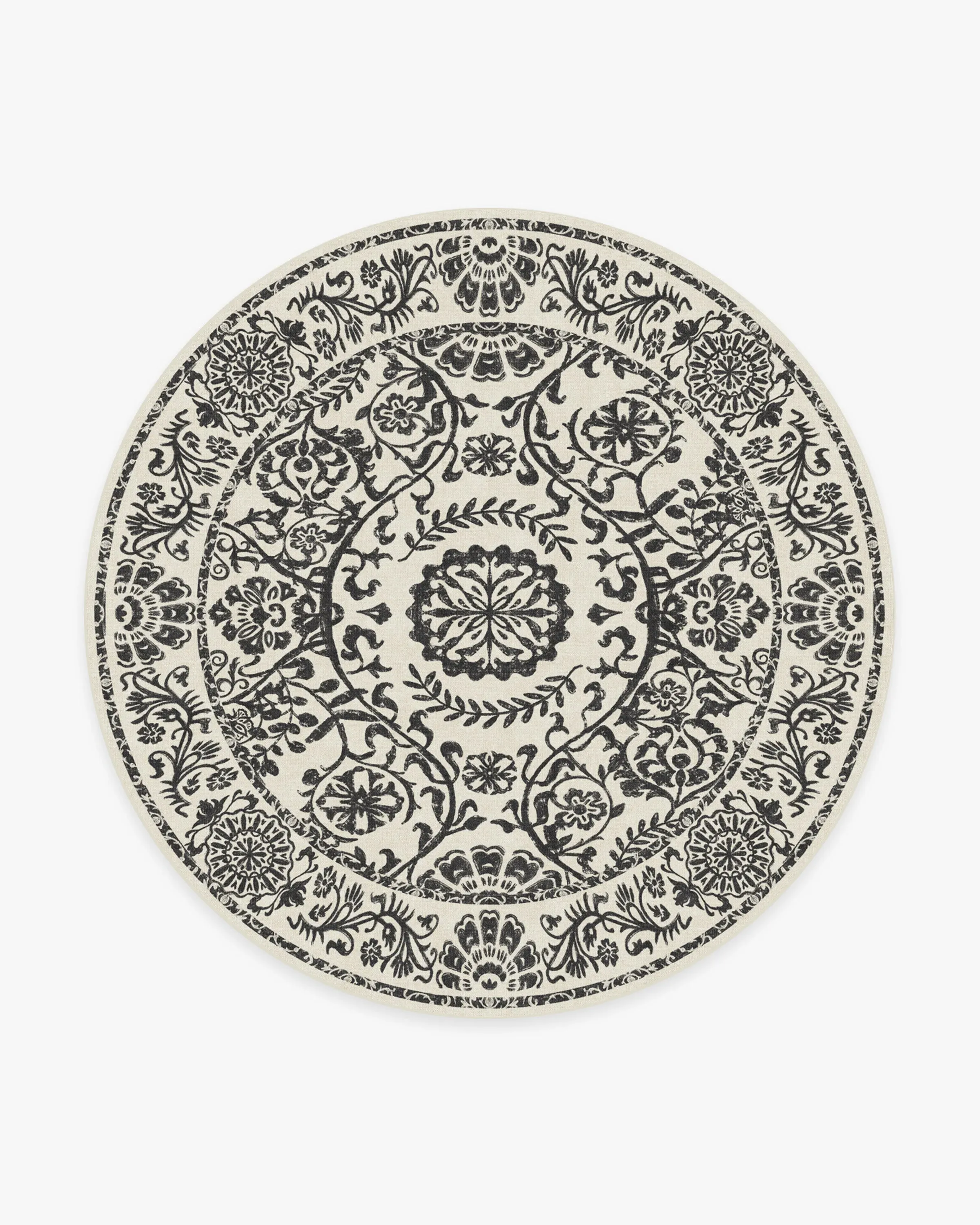 Round Area Rug Machine Washable - Black & White