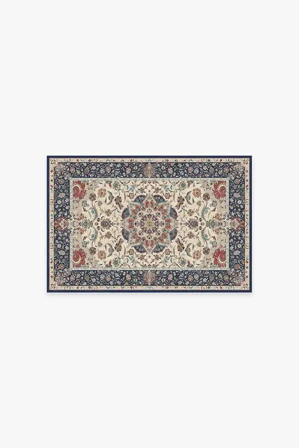 Round Area Rug Machine Washable - Blue image