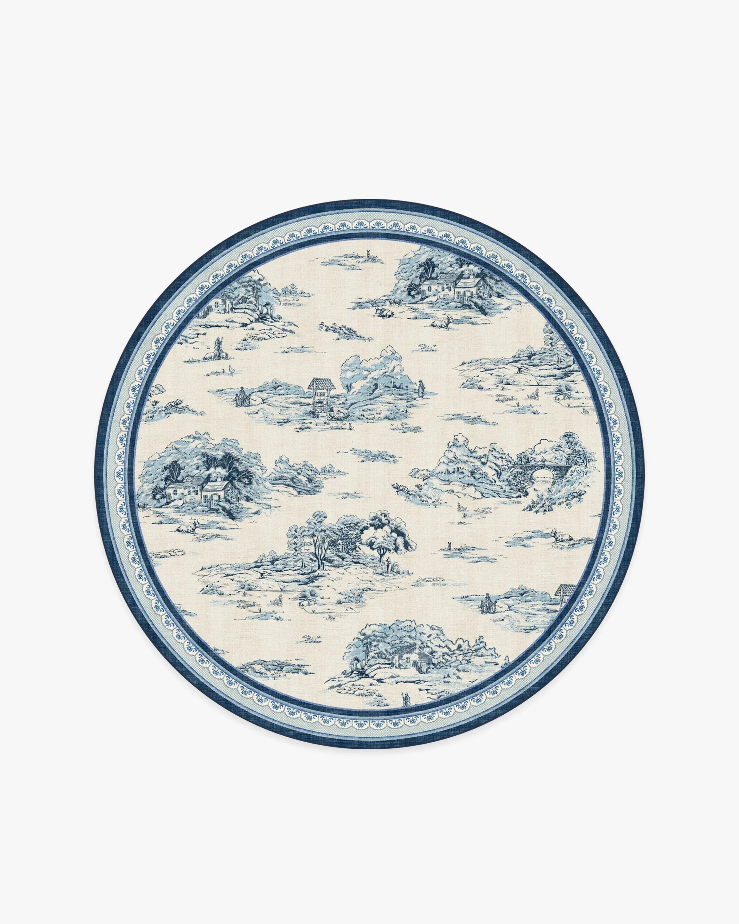 Round Area Rug Machine Washable - Blue