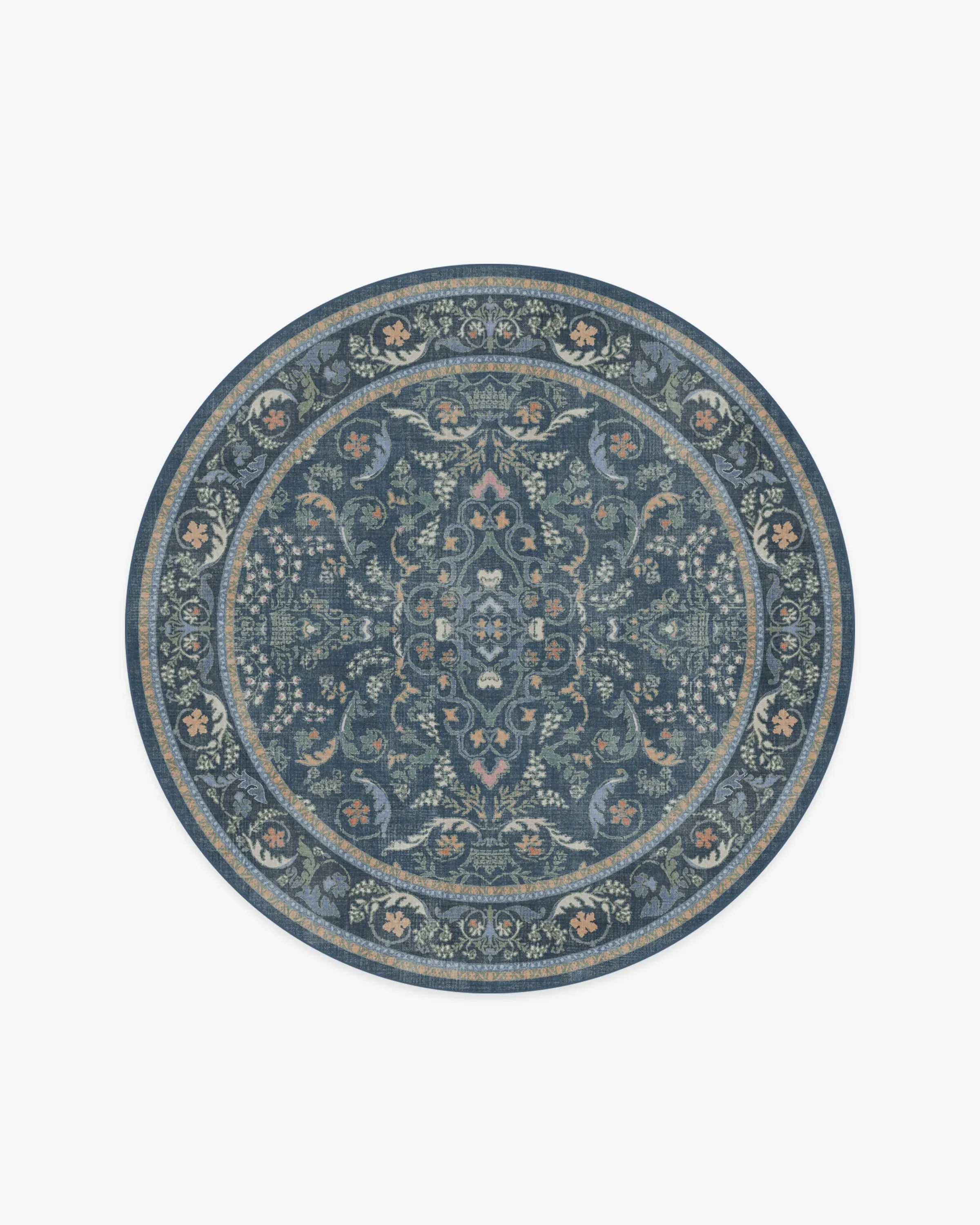 Round Area Rug Machine Washable - Blue