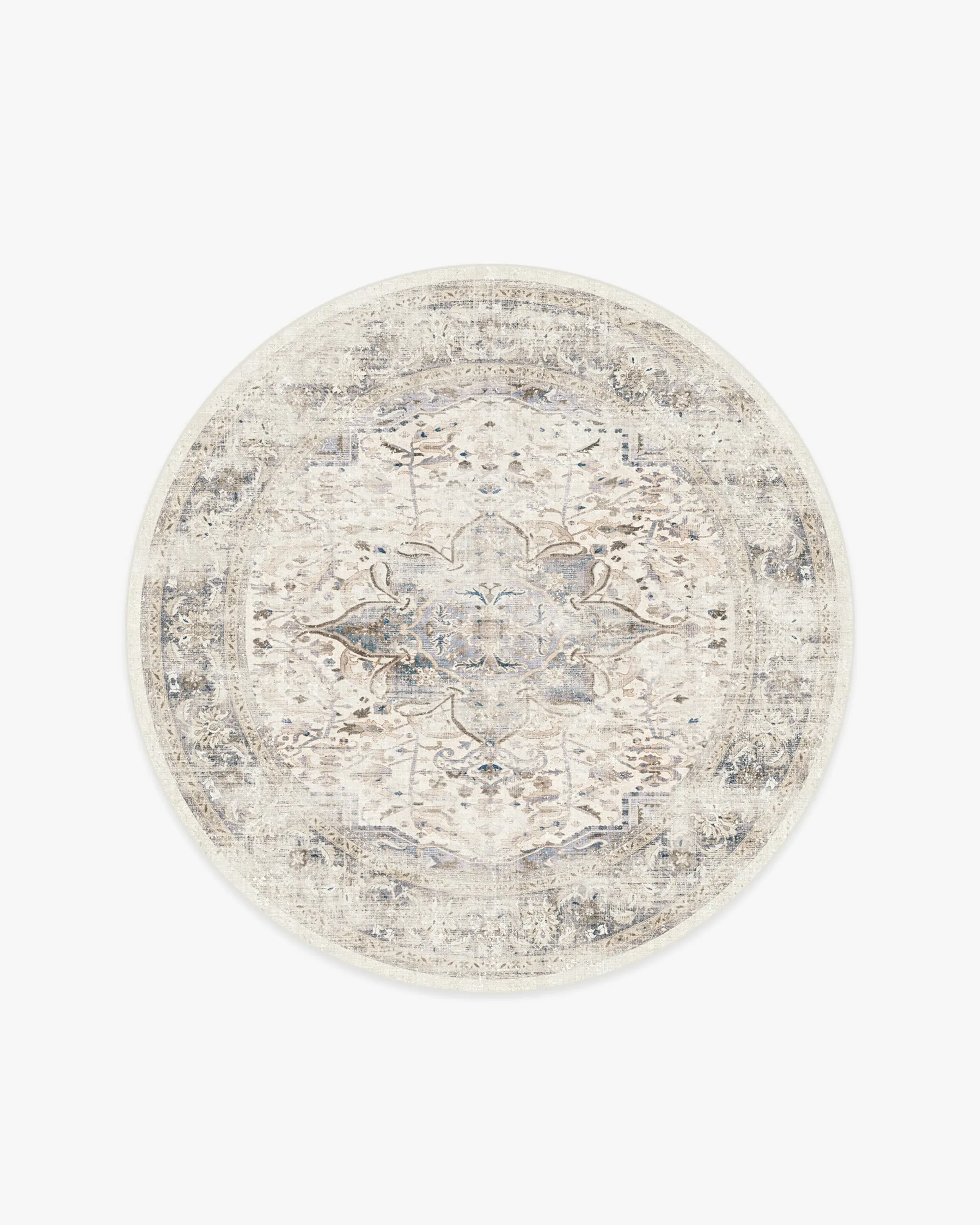 Round Area Rug Machine Washable - Blue