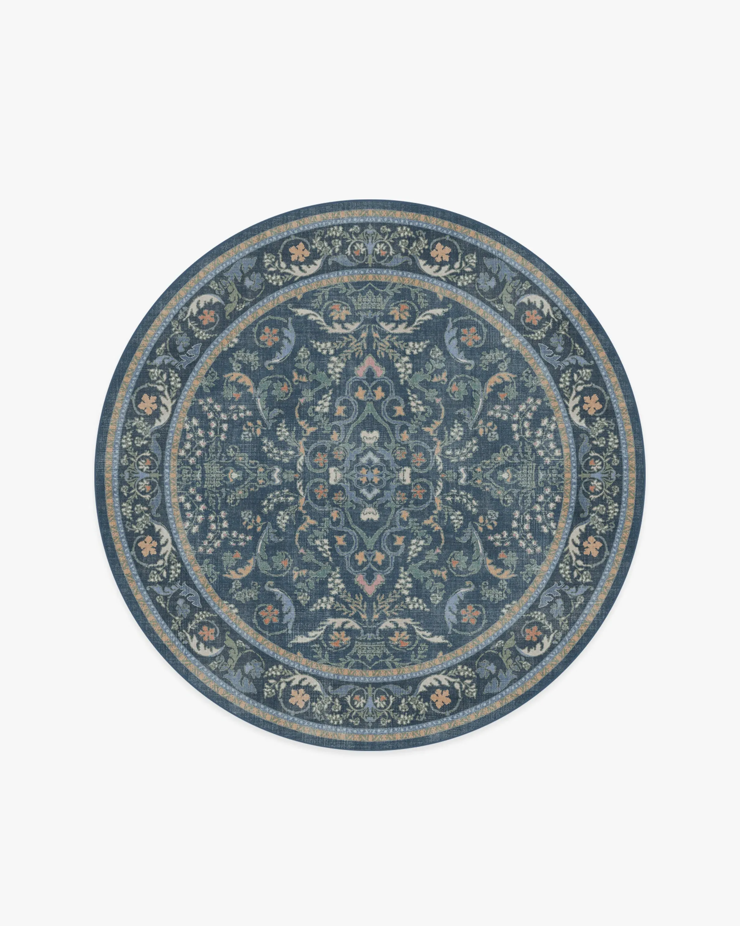 Round Area Rug Machine Washable - Blue