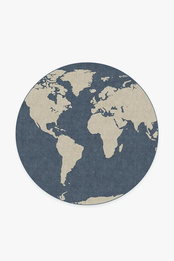 Round Area Rug Machine Washable - Blue