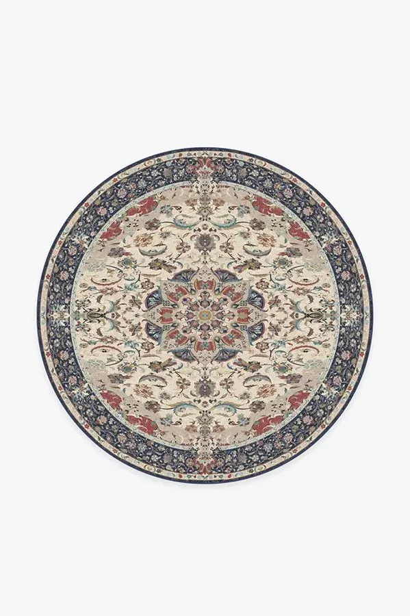 Round Area Rug Machine Washable - Blue