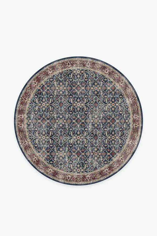 Round Area Rug Machine Washable - Blue