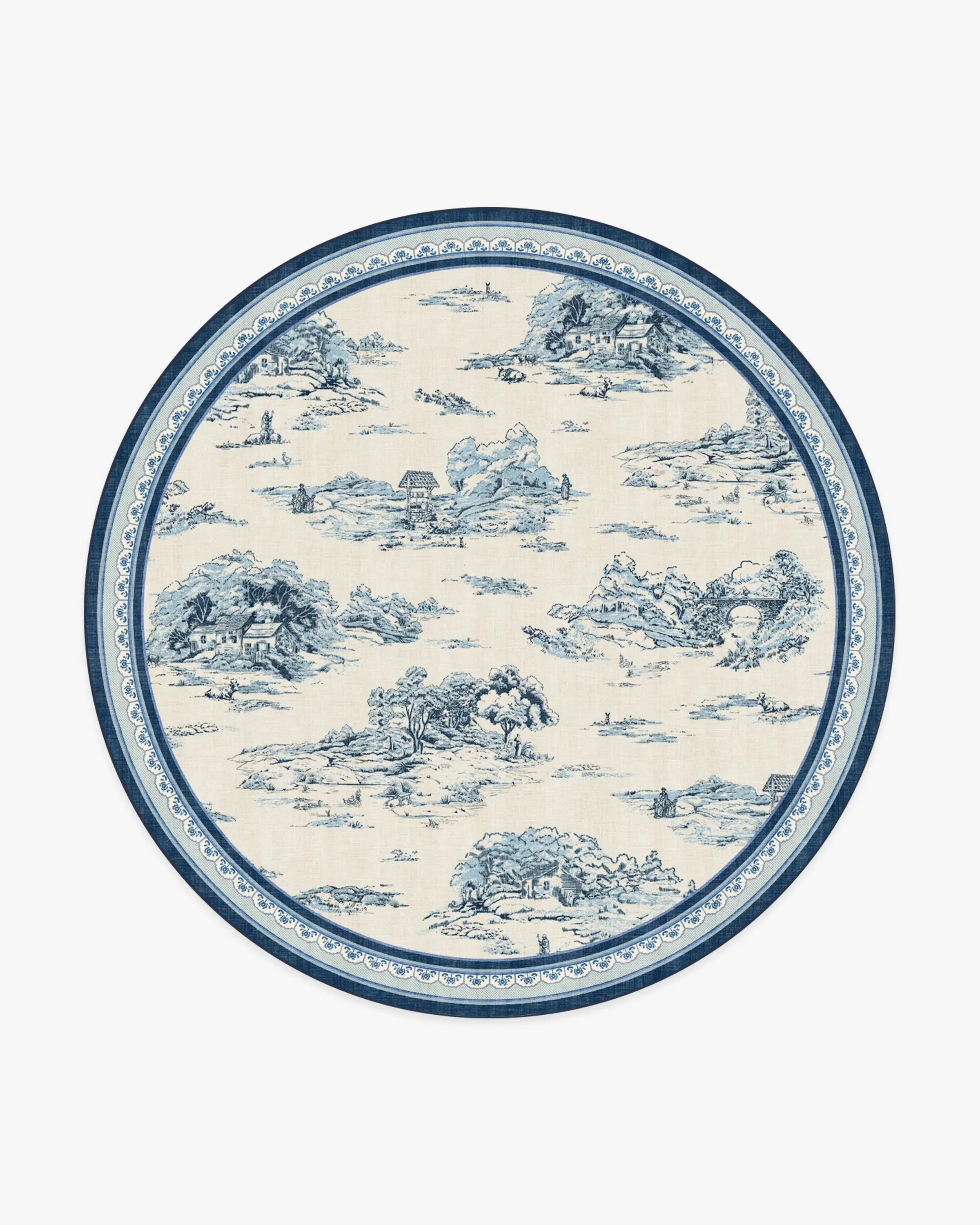 Round Area Rug Machine Washable - Blue